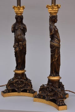 Large Pair of 19th Century Superb Quality Bronze and Gilt Bronze Table Lamps