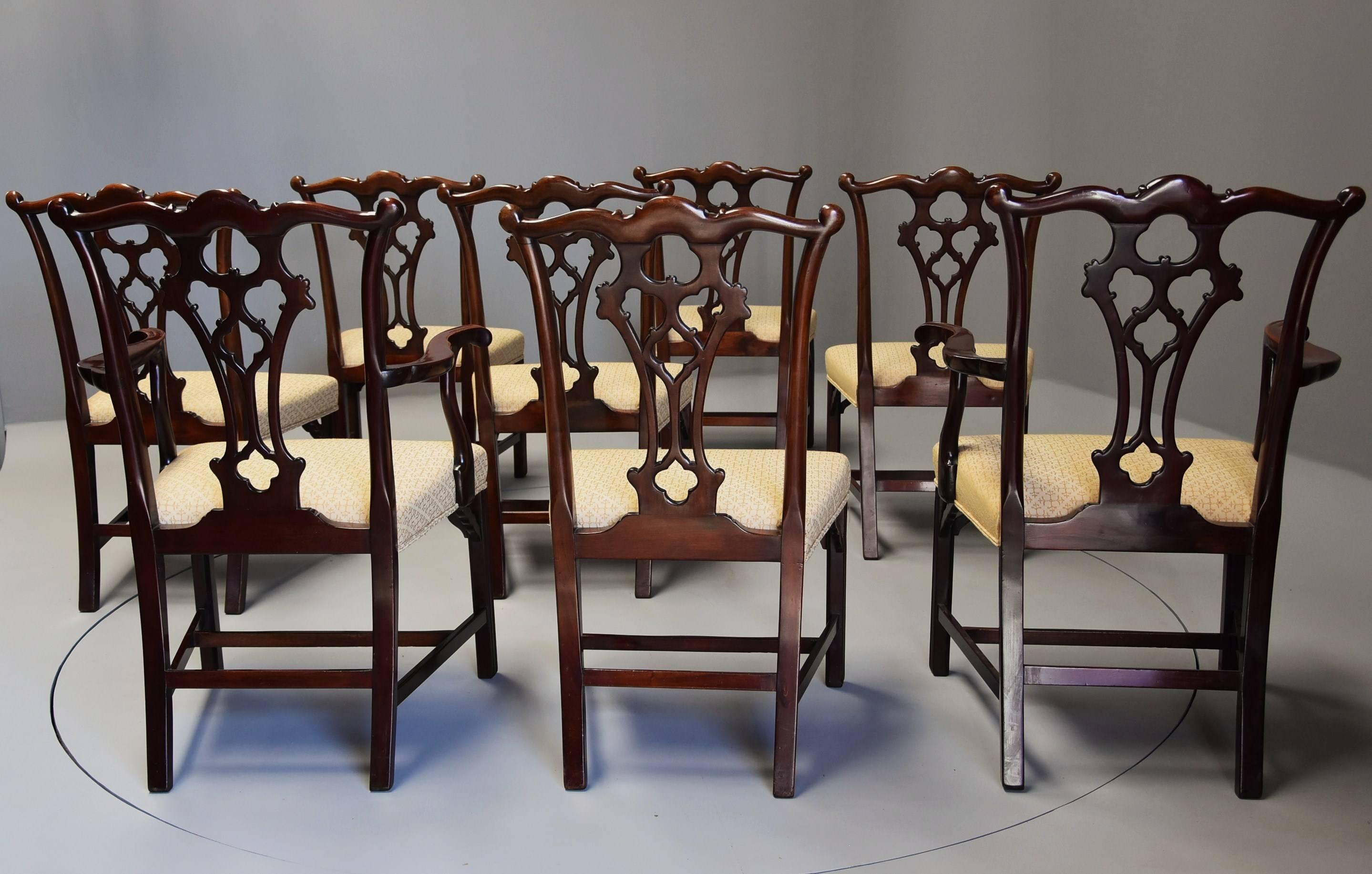 Set of Eight Late 19th Century Chippendale Style Mahogany Dining Chairs For Sale 6