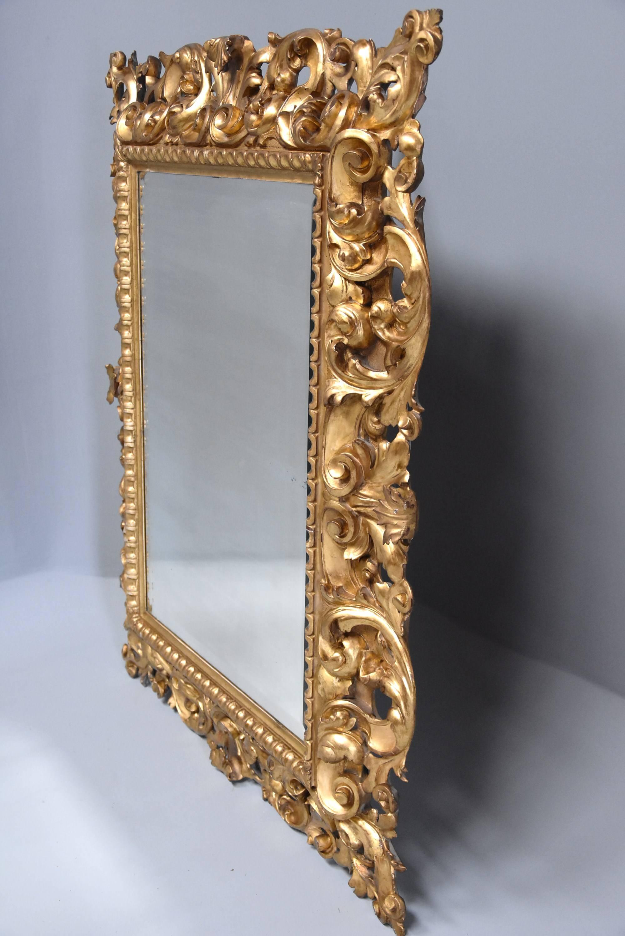 Superb Large Late 19th Century Florentine Carved Giltwood Mirror In Good Condition In Suffolk, GB