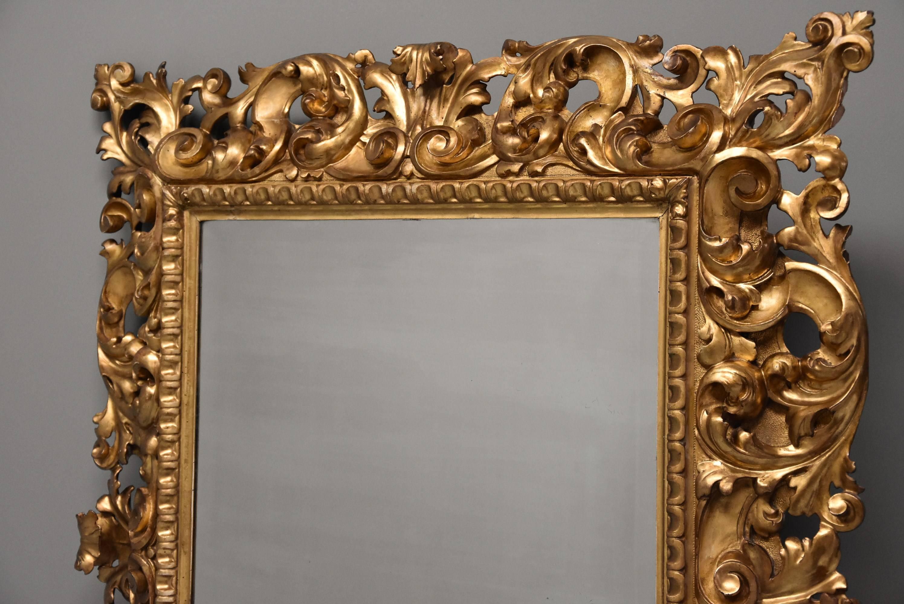 Superb Large Late 19th Century Florentine Carved Giltwood Mirror 1