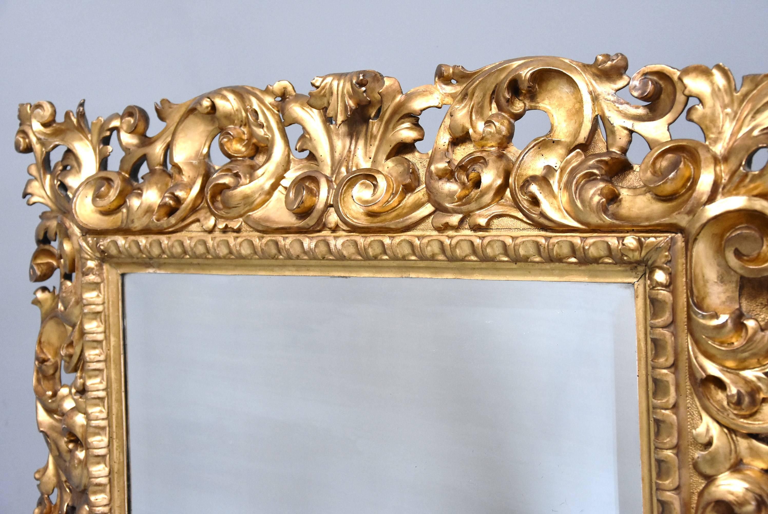 Superb Large Late 19th Century Florentine Carved Giltwood Mirror 2
