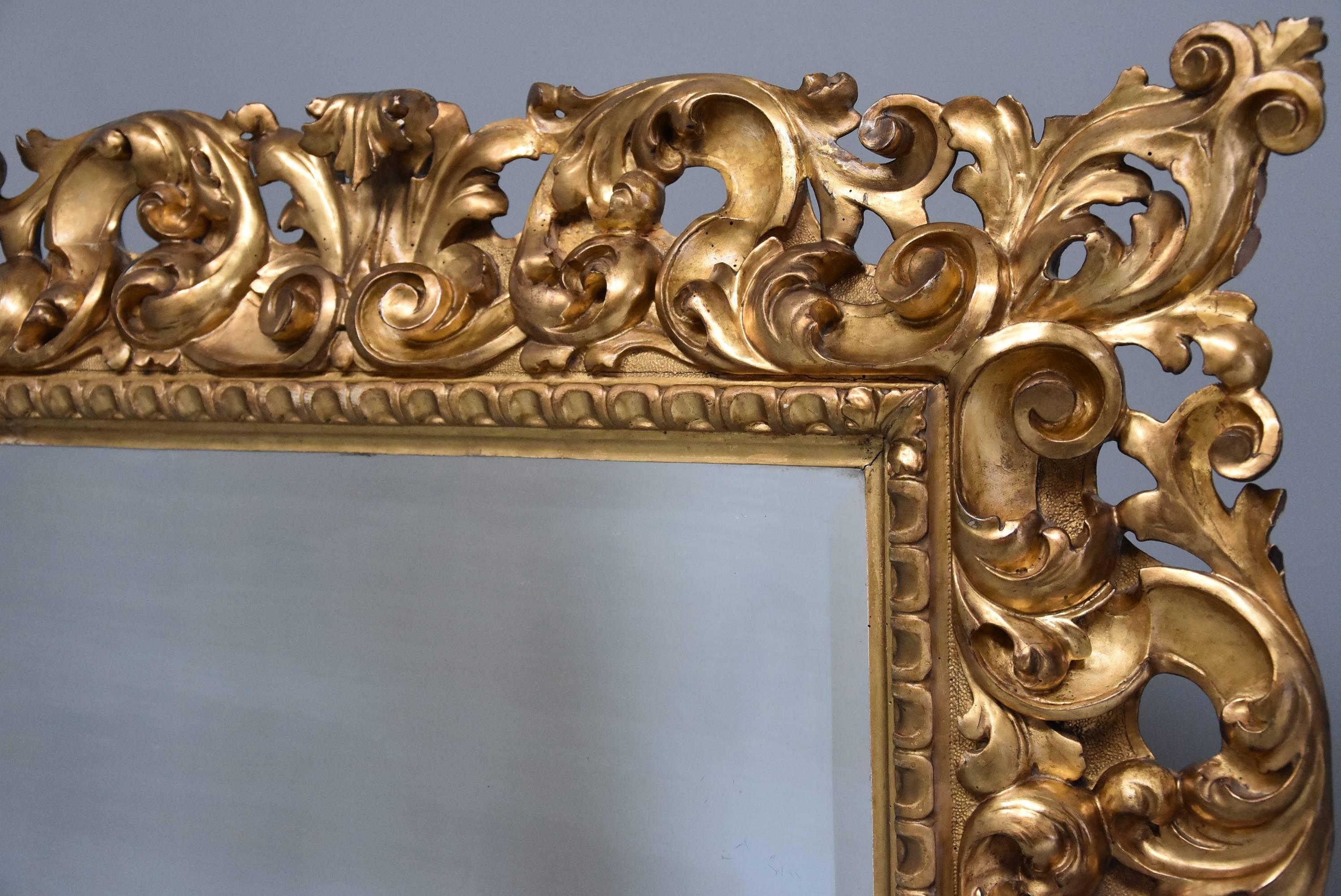 Superb Large Late 19th Century Florentine Carved Giltwood Mirror 3