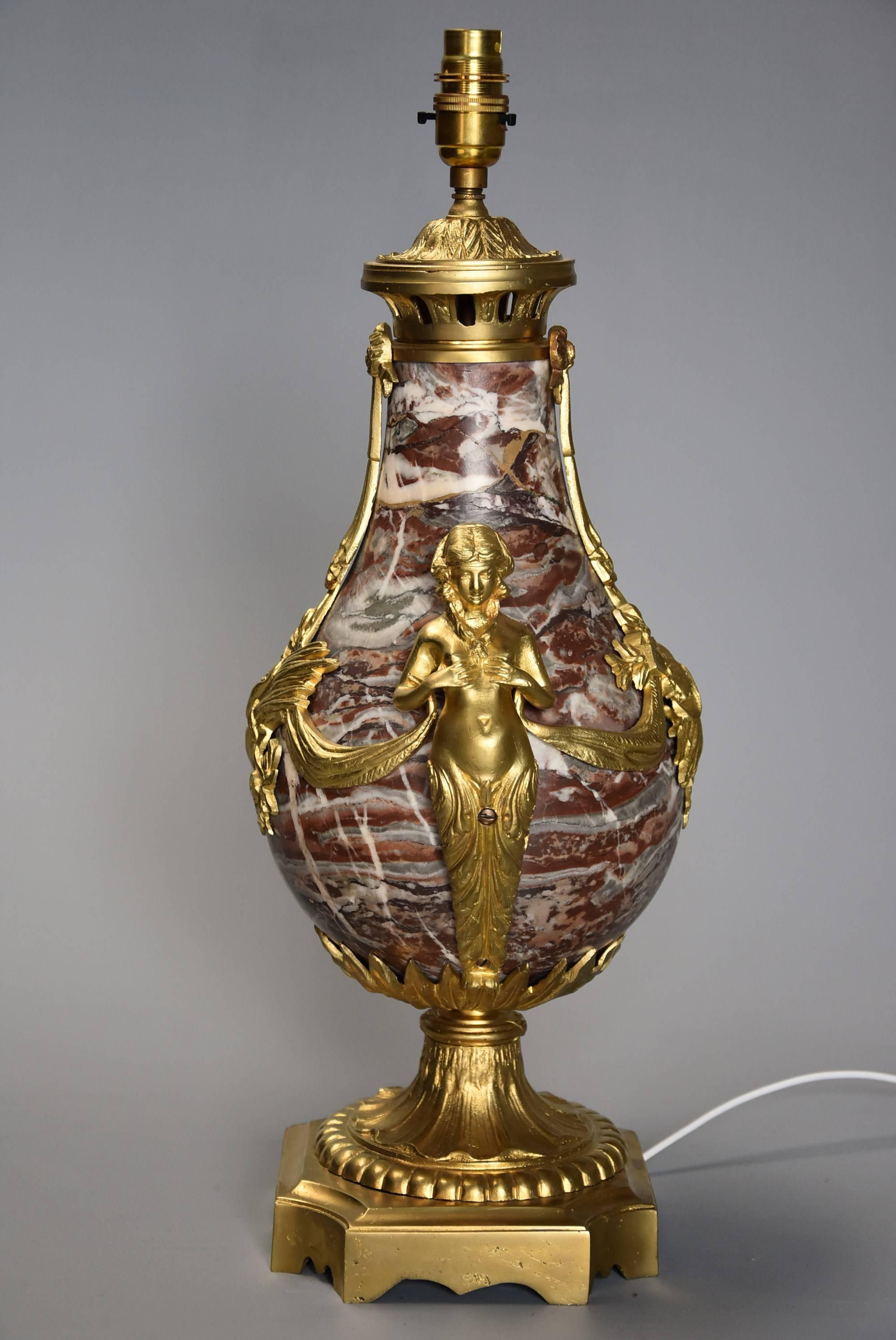 Large Fine Quality Late 19th Century French Marble and Ormolu Table Lamp For Sale 6