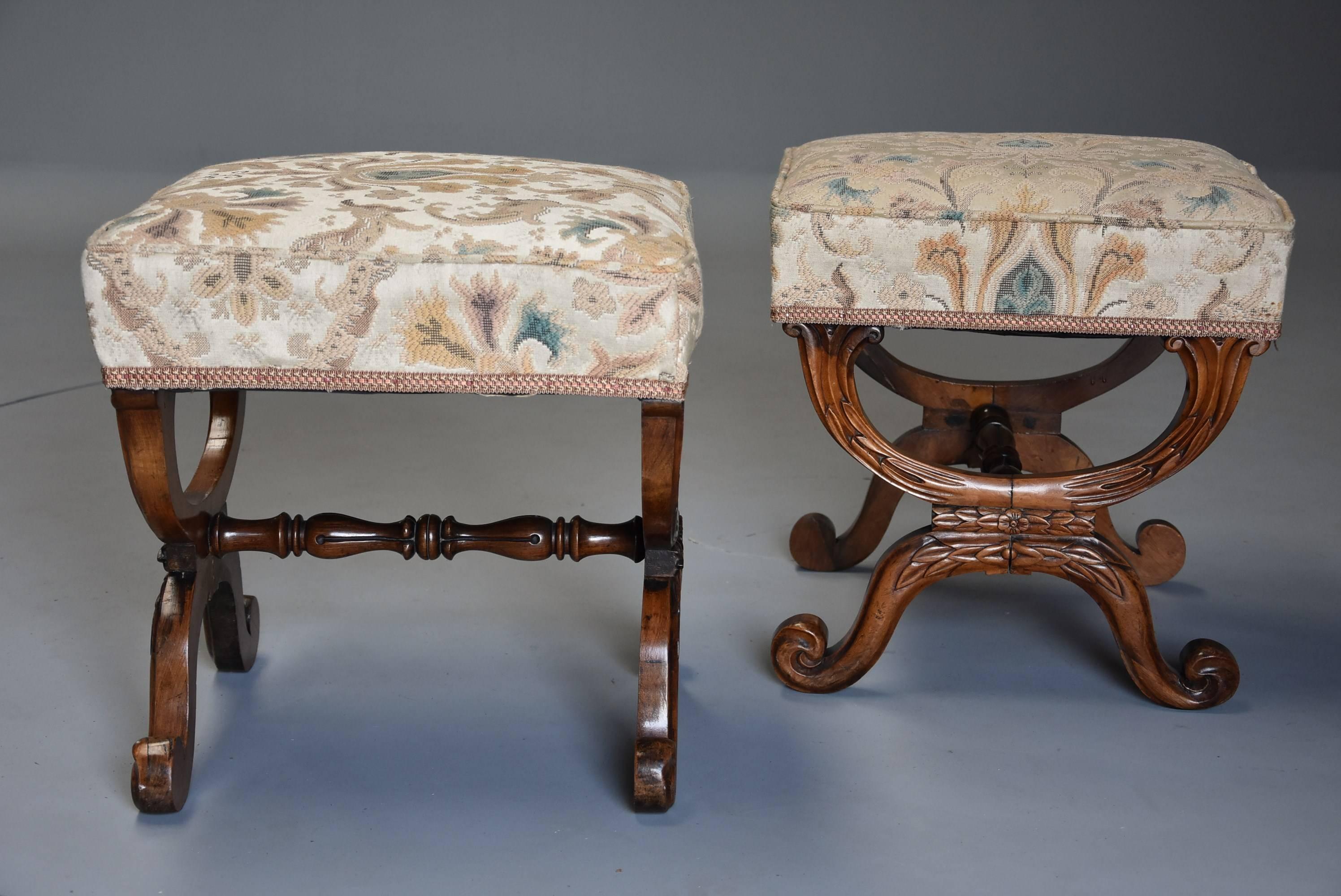 Pair of 19th Century William IV Rosewood X Frame Upholstered Stools In Good Condition In Suffolk, GB