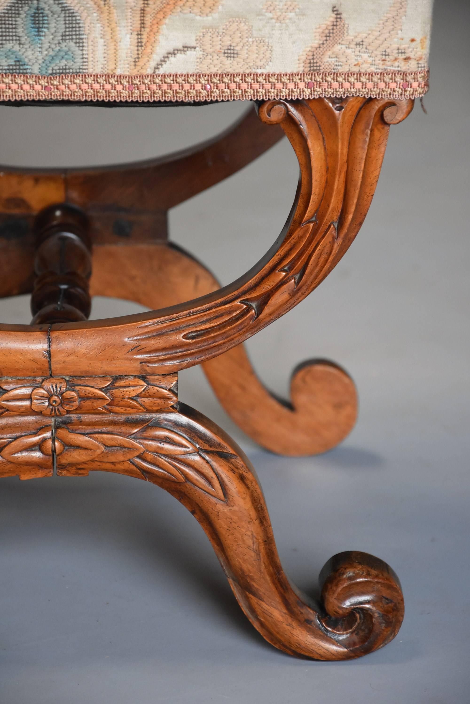 Pair of 19th Century William IV Rosewood X Frame Upholstered Stools 5