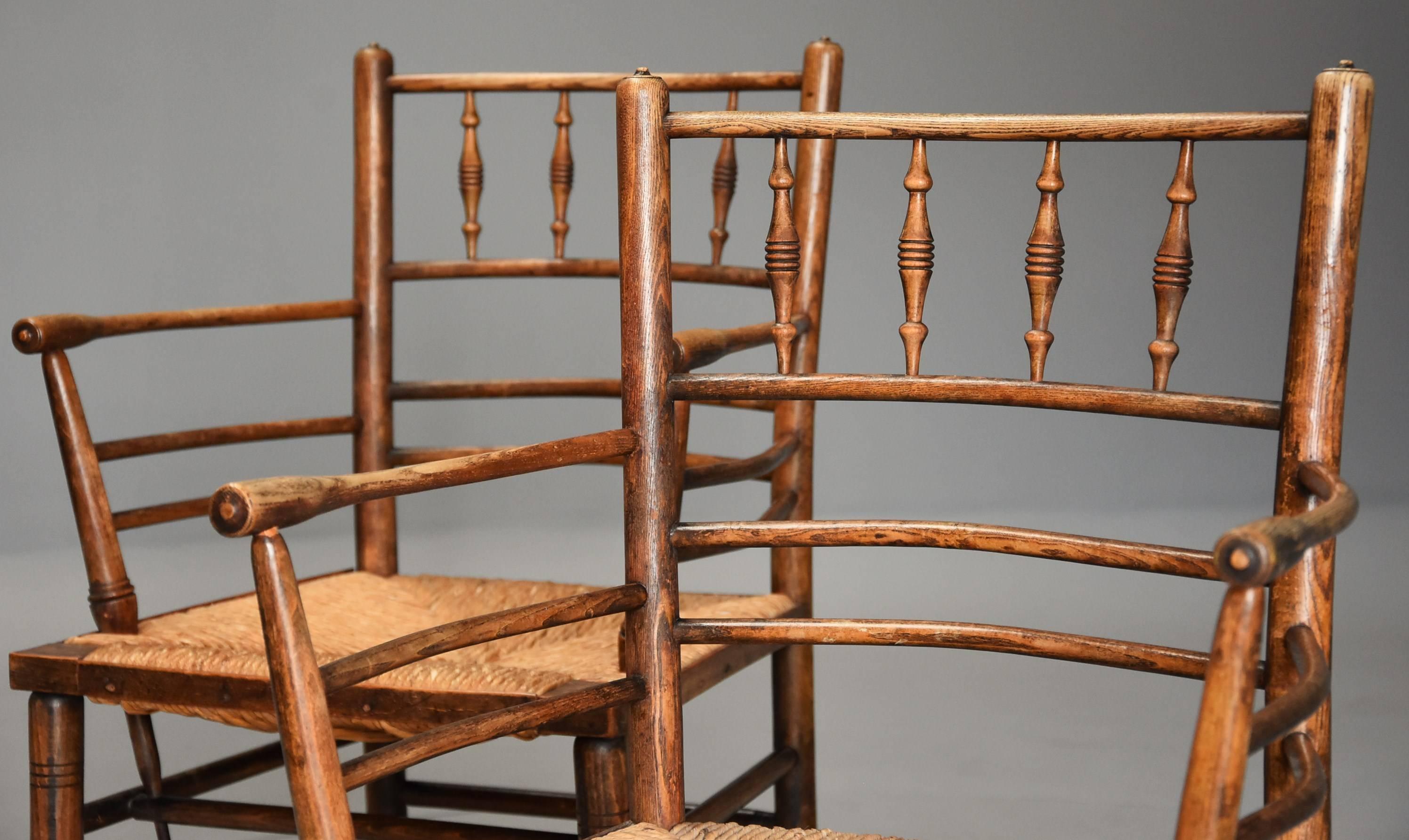 English Pair of Late 19th Century Ash & Beech Morris & Co. Sussex Armchairs