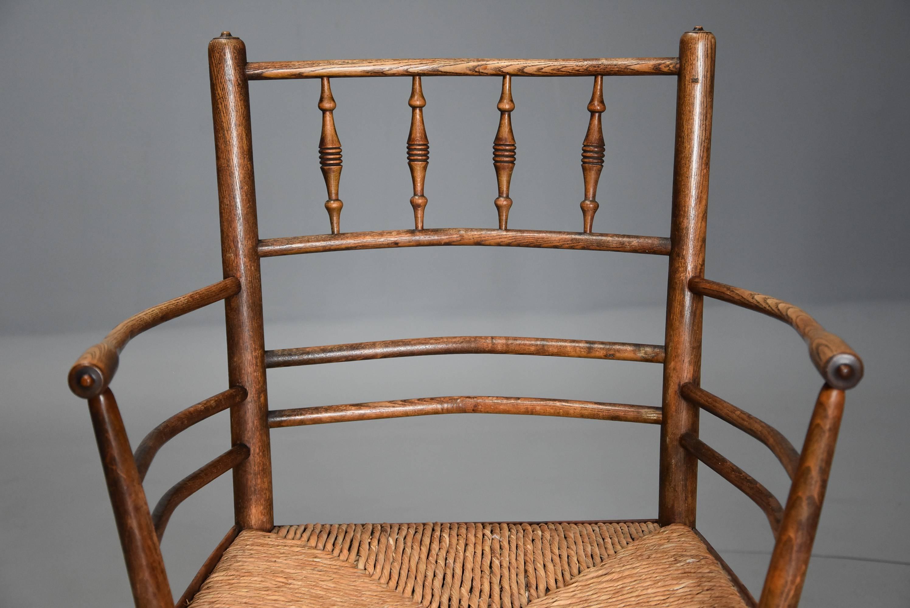 Pair of Late 19th Century Ash & Beech Morris & Co. Sussex Armchairs In Good Condition In Suffolk, GB