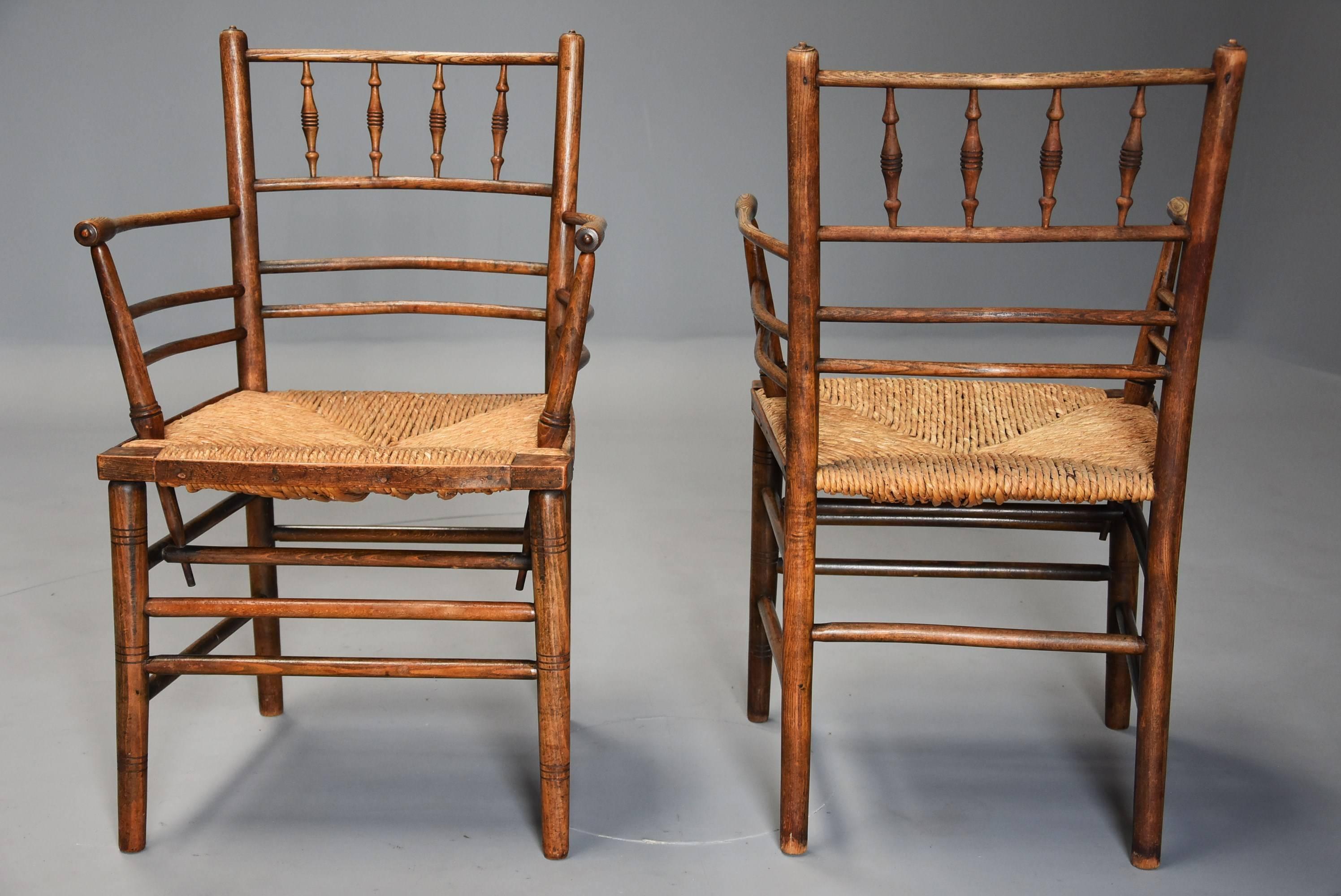 Pair of Late 19th Century Ash & Beech Morris & Co. Sussex Armchairs 4