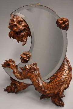 19th Century Rare and Superbly Carved Walnut 'Shishi' Mirror