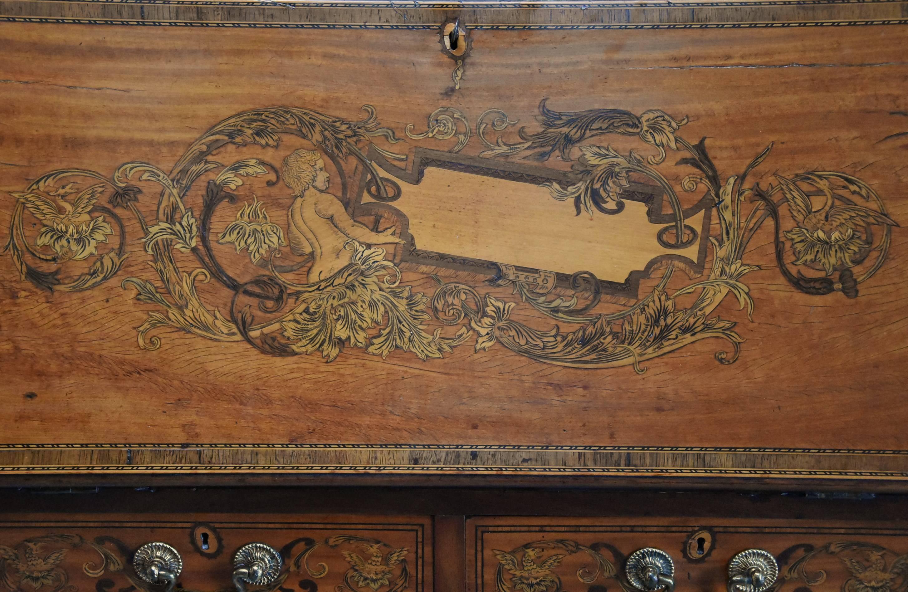 English 19th Century Satinwood, Mahogany and Marquetry Inlaid Bureau Bookcase 3