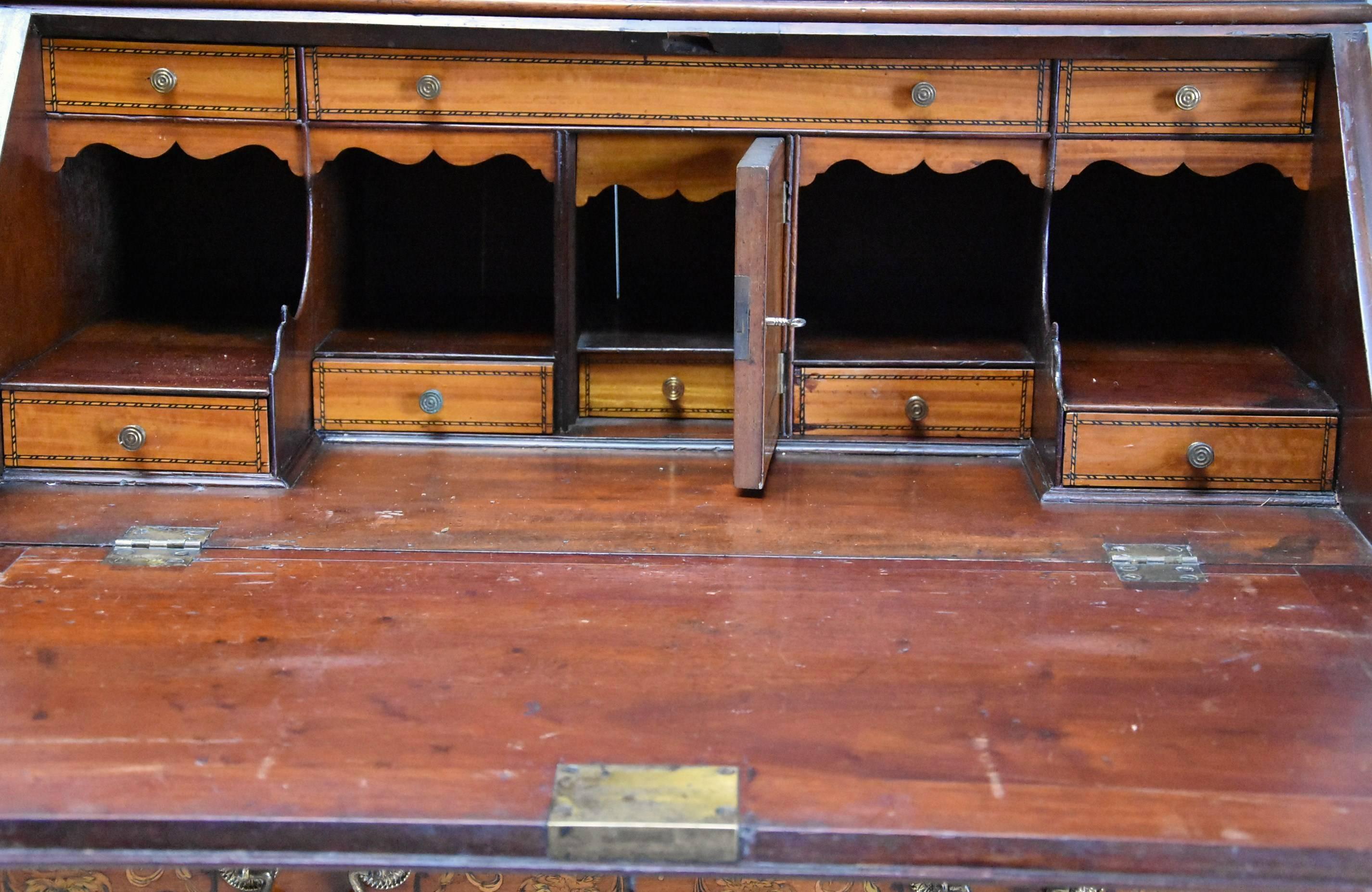 English 19th Century Satinwood, Mahogany and Marquetry Inlaid Bureau Bookcase 4