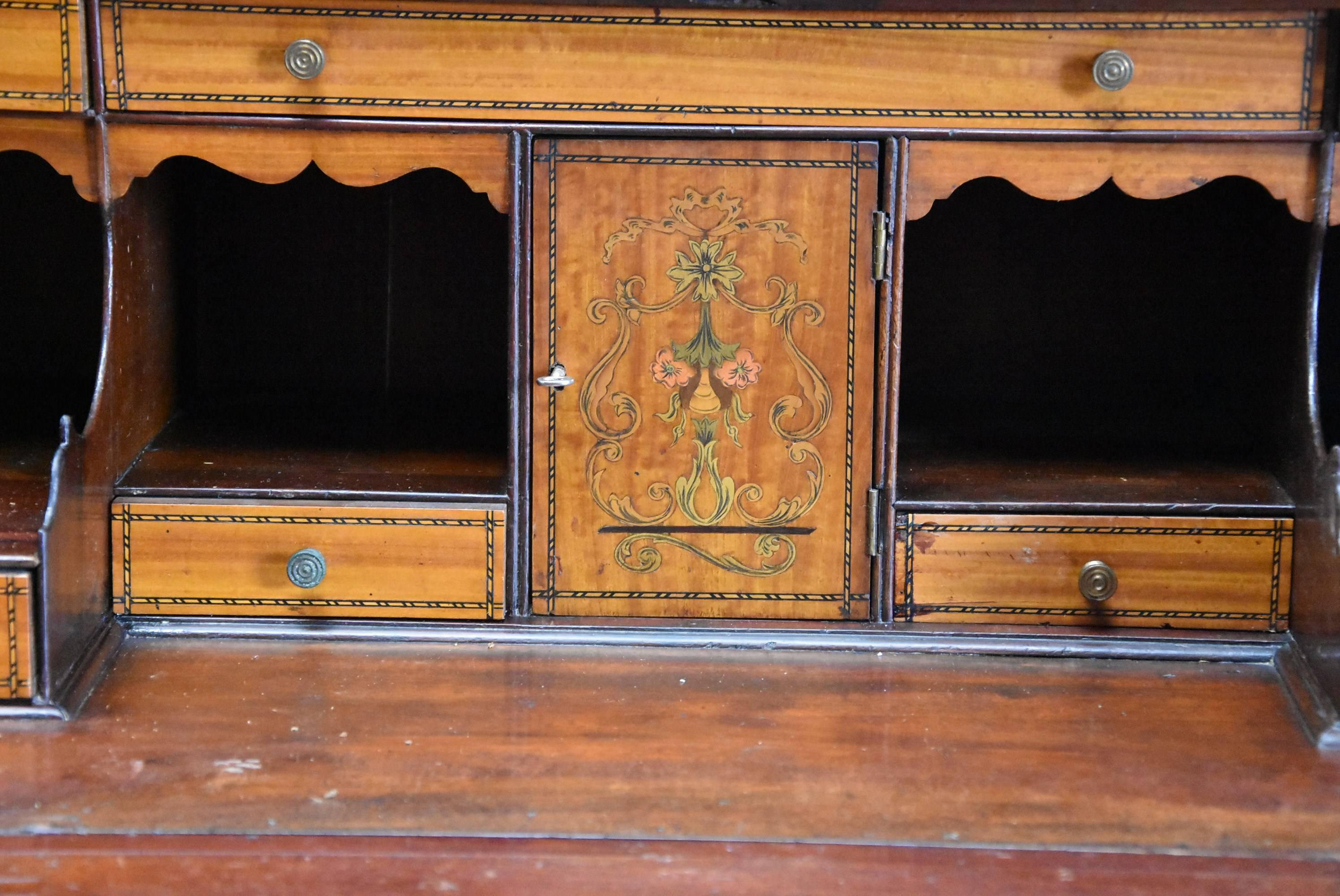 English 19th Century Satinwood, Mahogany and Marquetry Inlaid Bureau Bookcase 5
