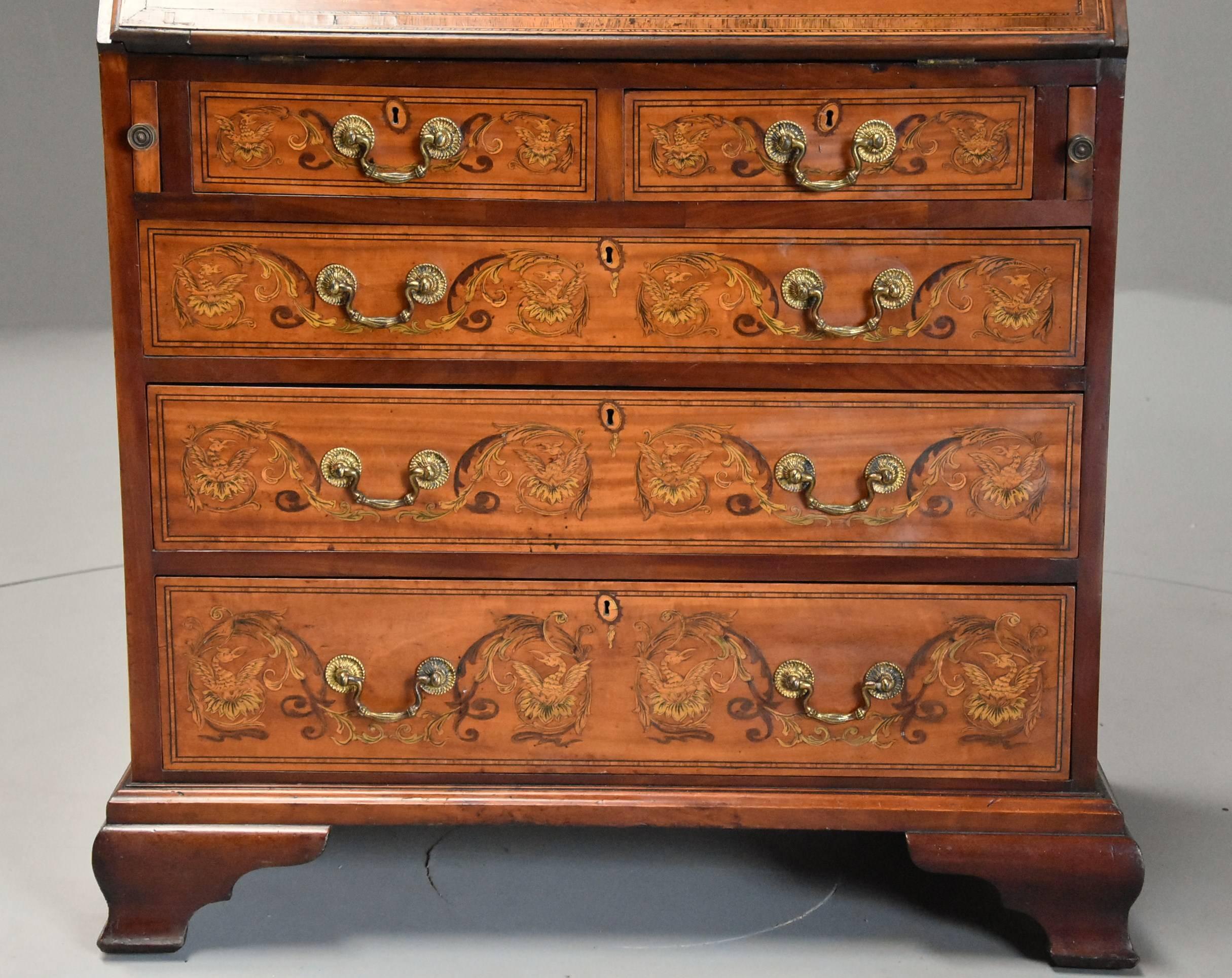 English 19th Century Satinwood, Mahogany and Marquetry Inlaid Bureau Bookcase 6