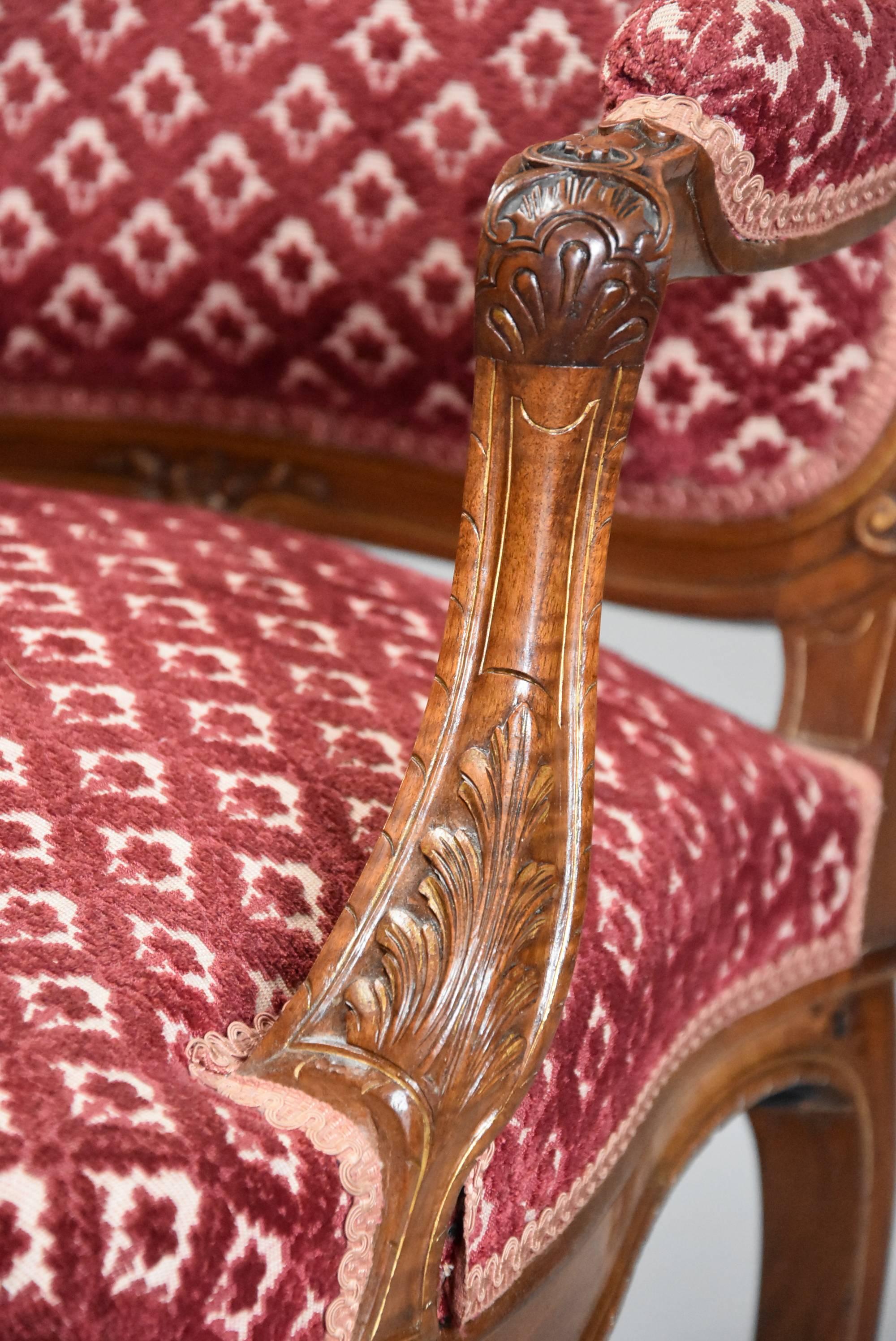 Pair of Late 19th Century French Walnut Fauteuils, Open Armchairs in the Louis 3