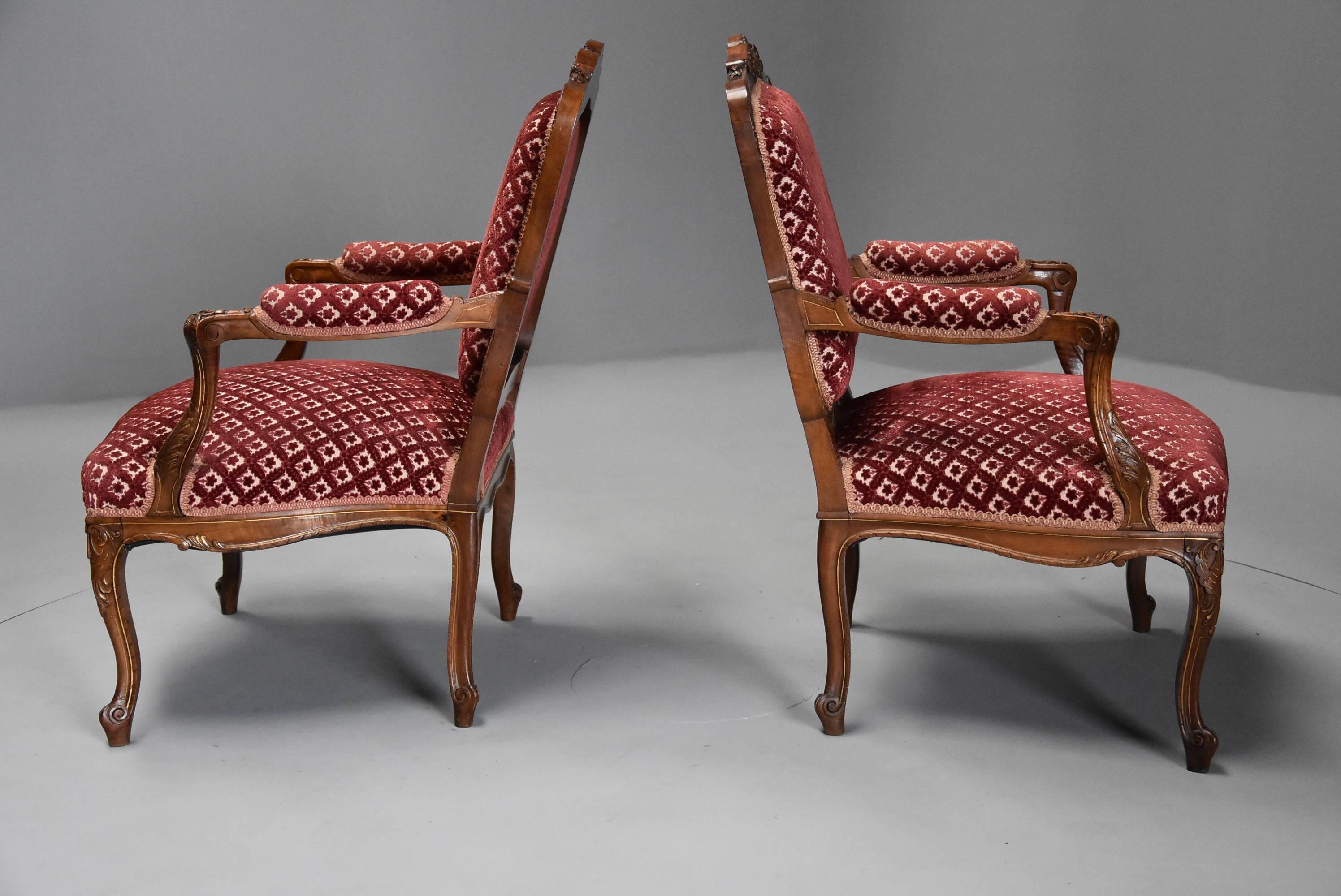 Pair of Late 19th Century French Walnut Fauteuils, Open Armchairs in the Louis 5