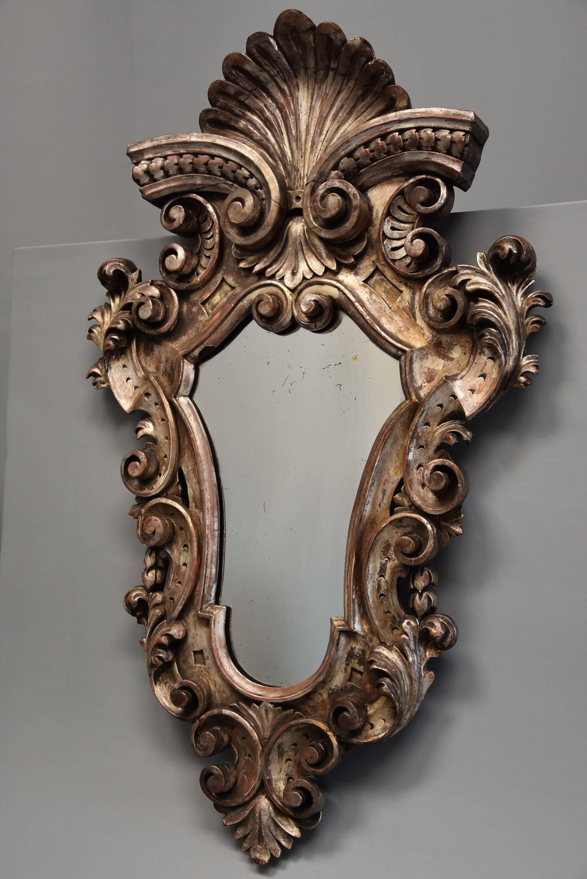 Highly Decorative Late 19th Century Italian Silver Giltwood Rococo Style Mirror In Good Condition In Suffolk, GB