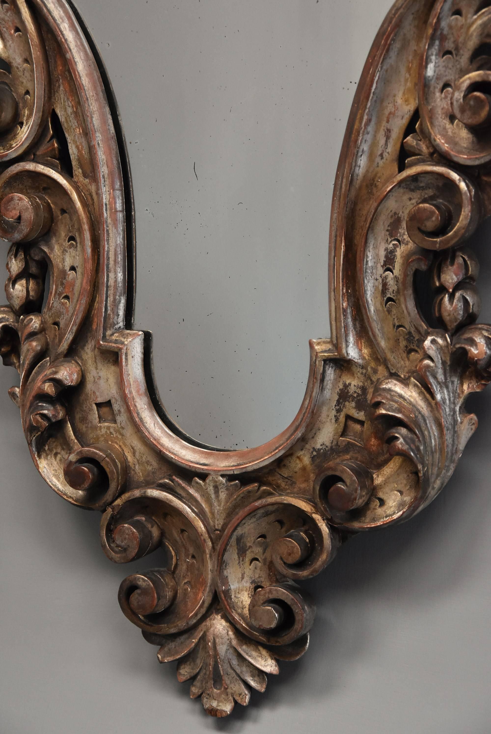 Highly Decorative Late 19th Century Italian Silver Giltwood Rococo Style Mirror 5