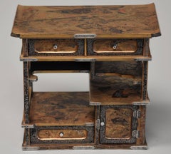 Small 20th Century Meiji Period Japanese Gold & Black Lacquered Table Cabinet