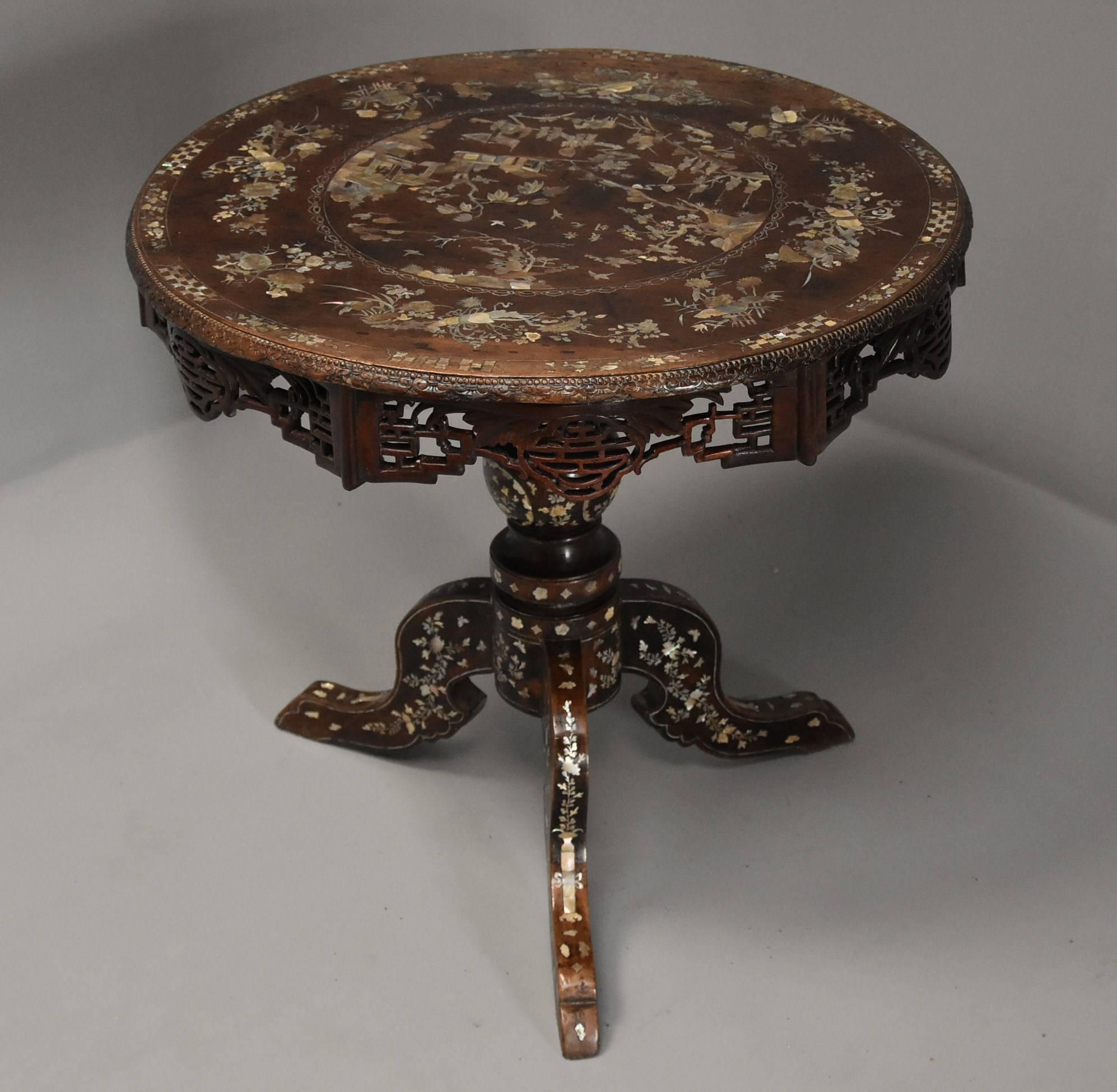 Mother-of-Pearl Decorative Vietnamese Hardwood & Mother-of-pearl Circular Centre Table For Sale