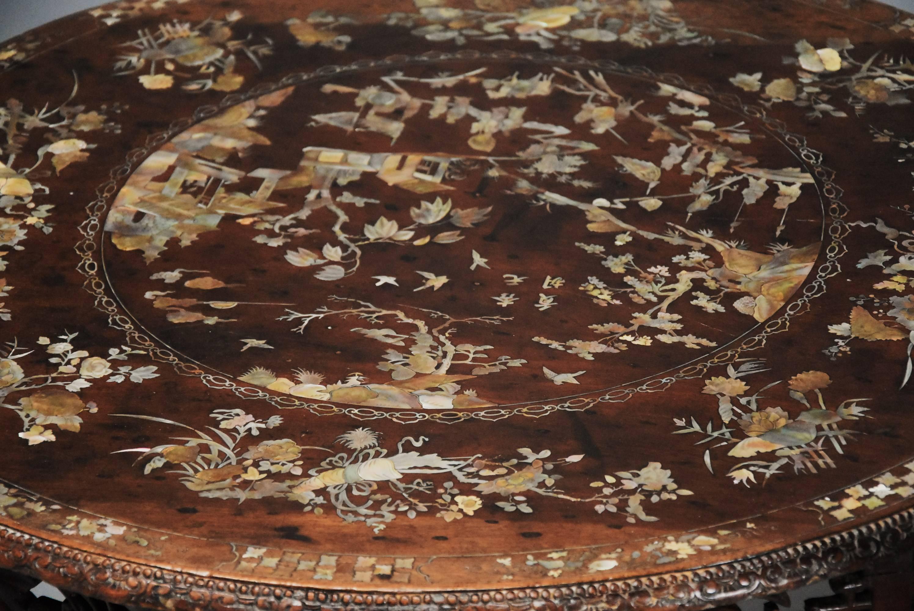 Decorative Vietnamese Hardwood & Mother-of-pearl Circular Centre Table For Sale 1