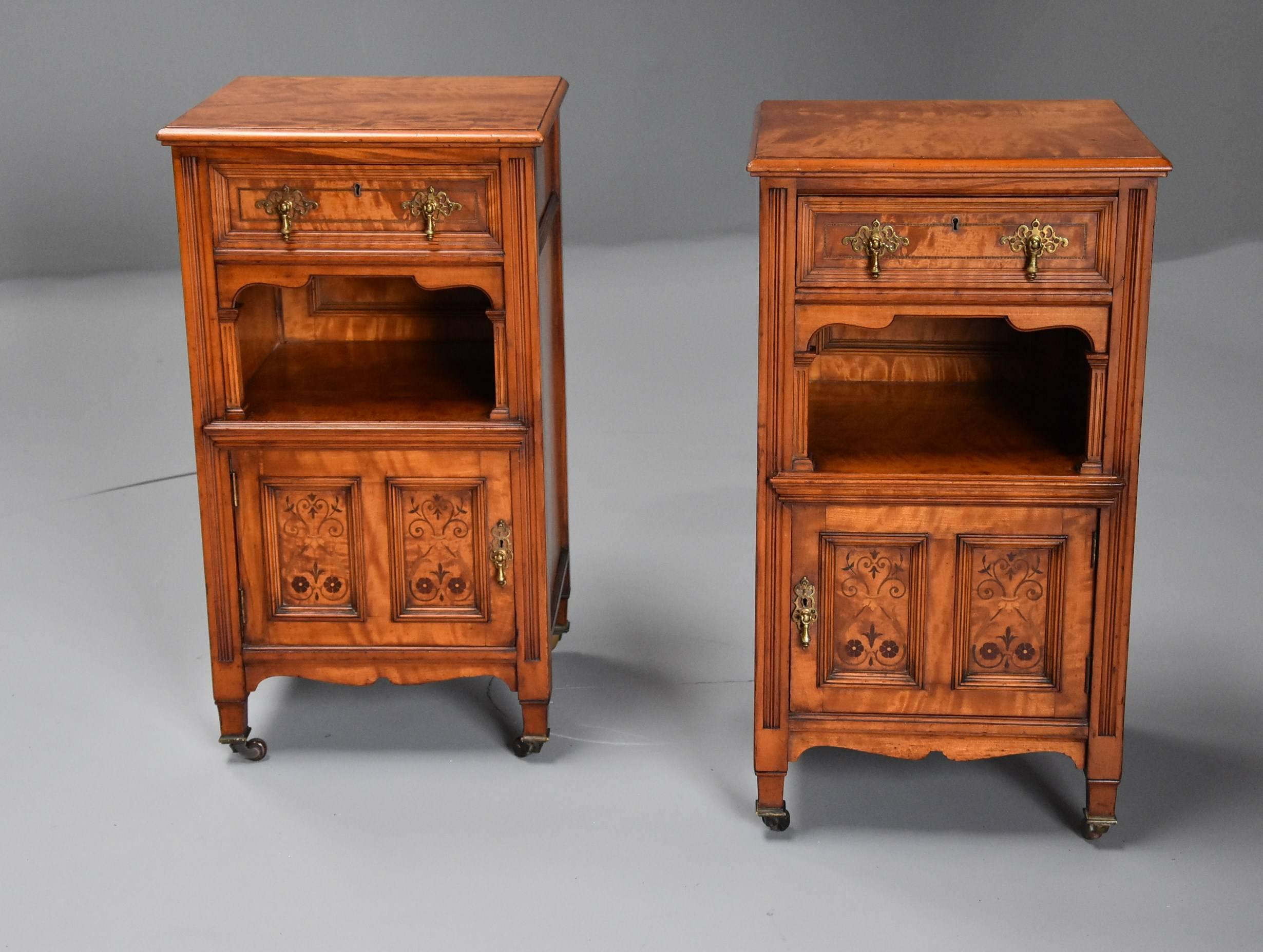 Pair of Late 19th Century Satin Birch Bedside Cabinets with Aesthetic Influence In Good Condition In Suffolk, GB