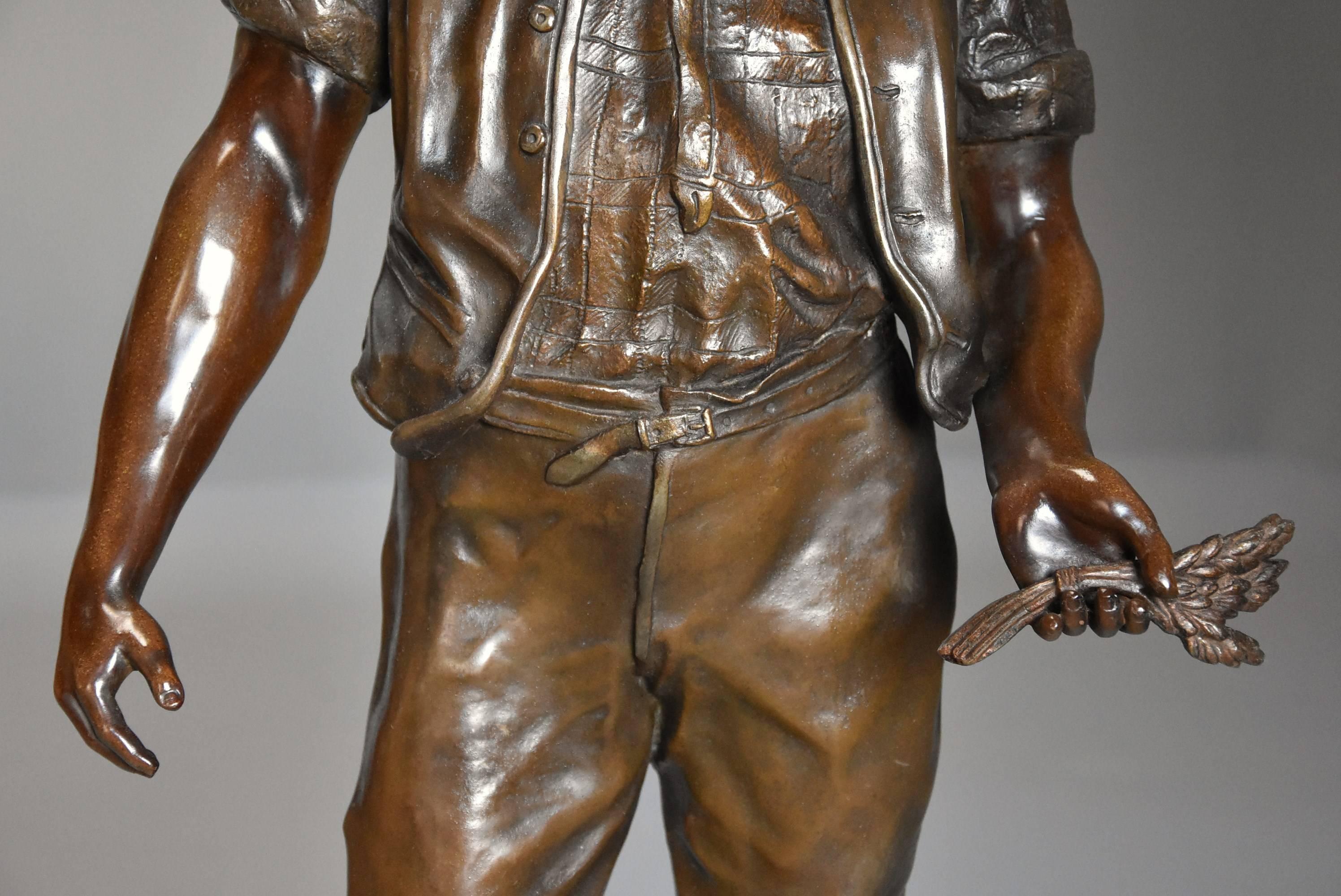 French Late 19th Century Large Bronzed Spelter Figure of a Farm Labourer For Sale 1