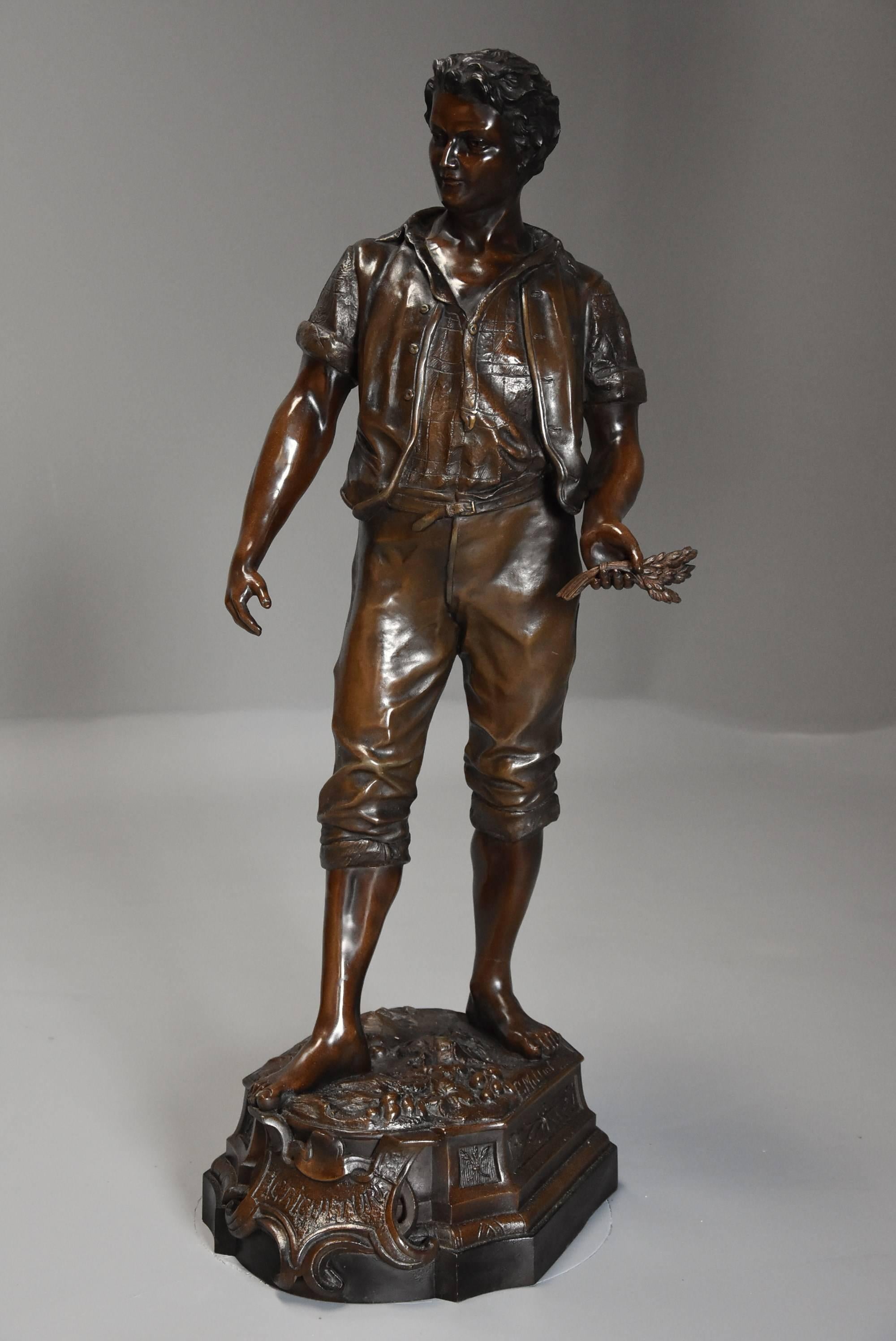 French Late 19th Century Large Bronzed Spelter Figure of a Farm Labourer For Sale 3