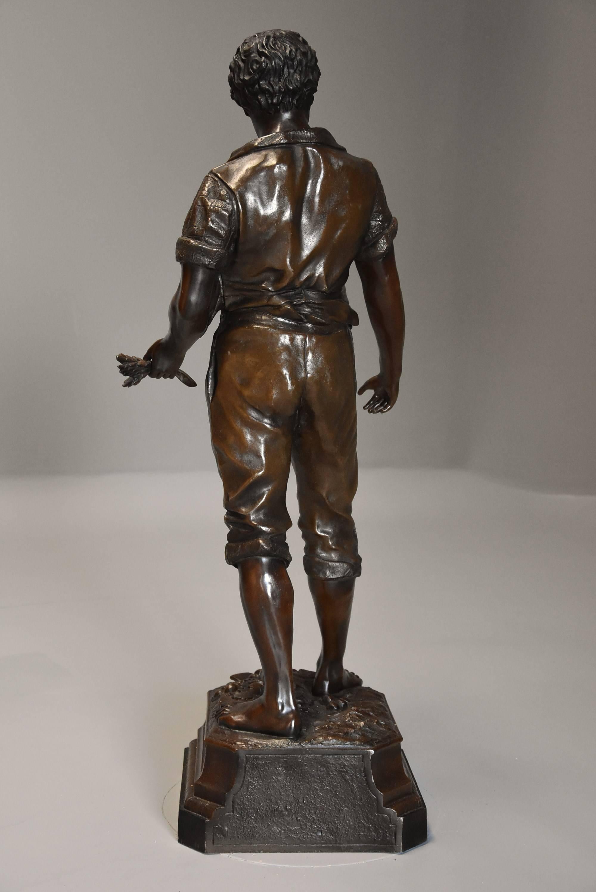 French Late 19th Century Large Bronzed Spelter Figure of a Farm Labourer For Sale 5