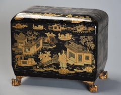 19th Century Regency Chinoiserie Style Casket with Lacquer and Gilt Decoration