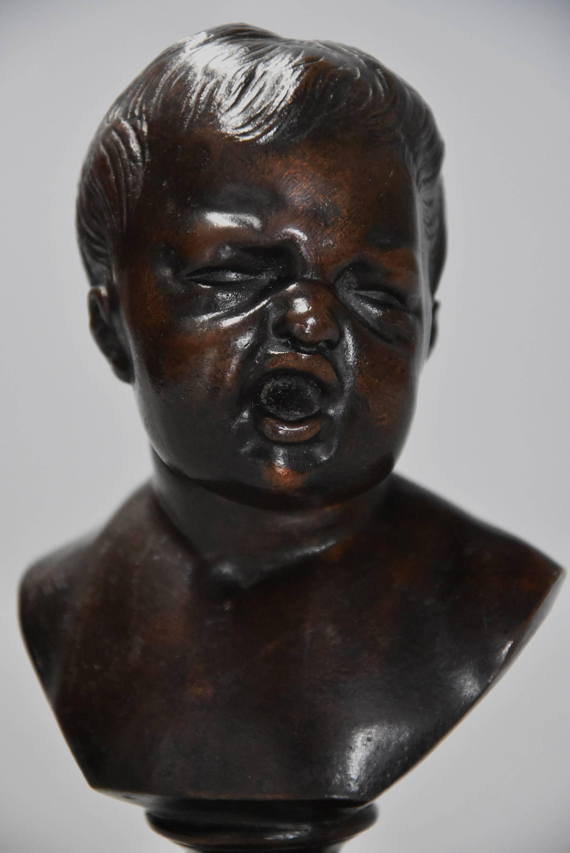 European Small and Charming Fine Quality Late 19th Century Bronze Bust of Young Child For Sale