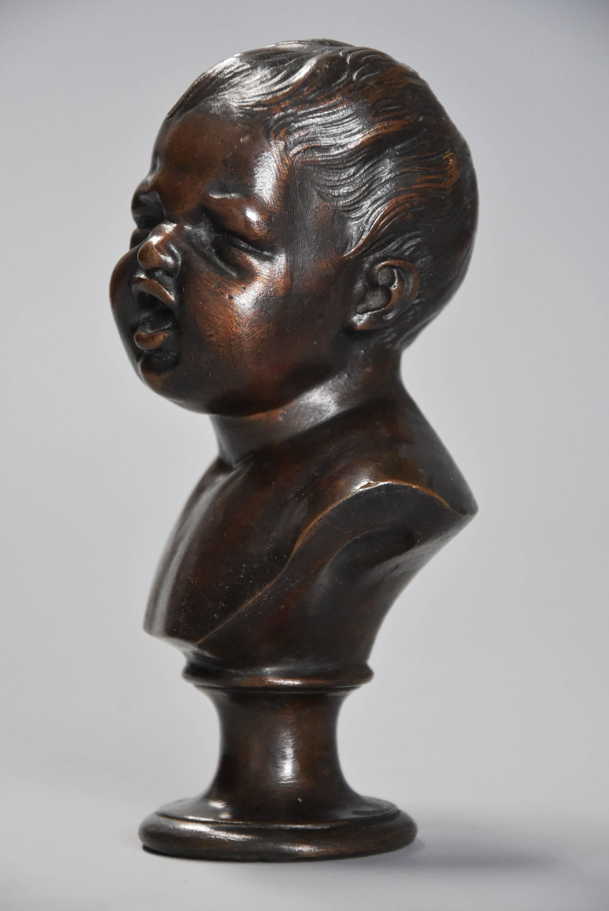 Small and Charming Fine Quality Late 19th Century Bronze Bust of Young Child For Sale 1