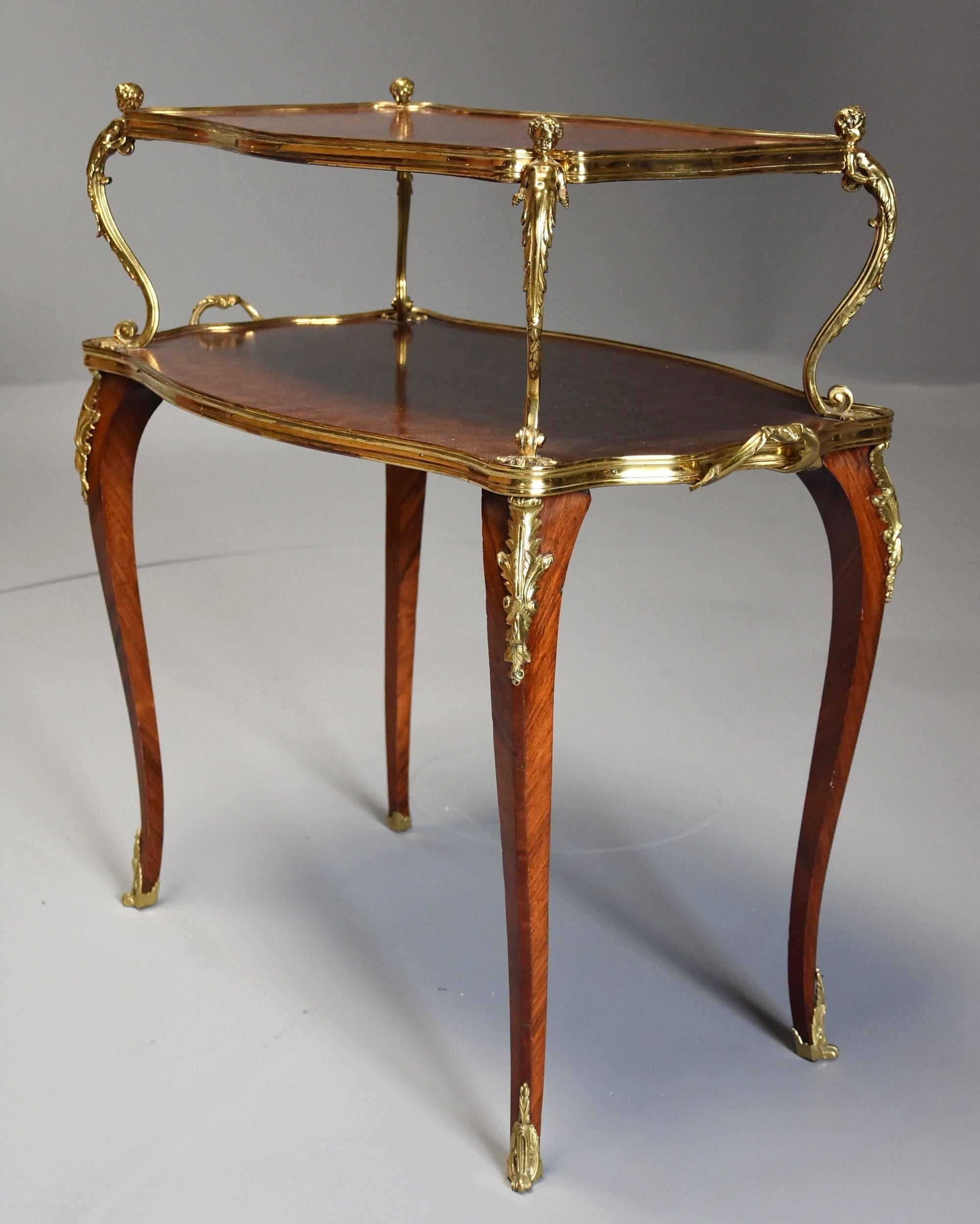 French 19th Century Kingwood Two-Tier Parquetry Serpentine Shaped Etagere In Good Condition For Sale In Suffolk, GB