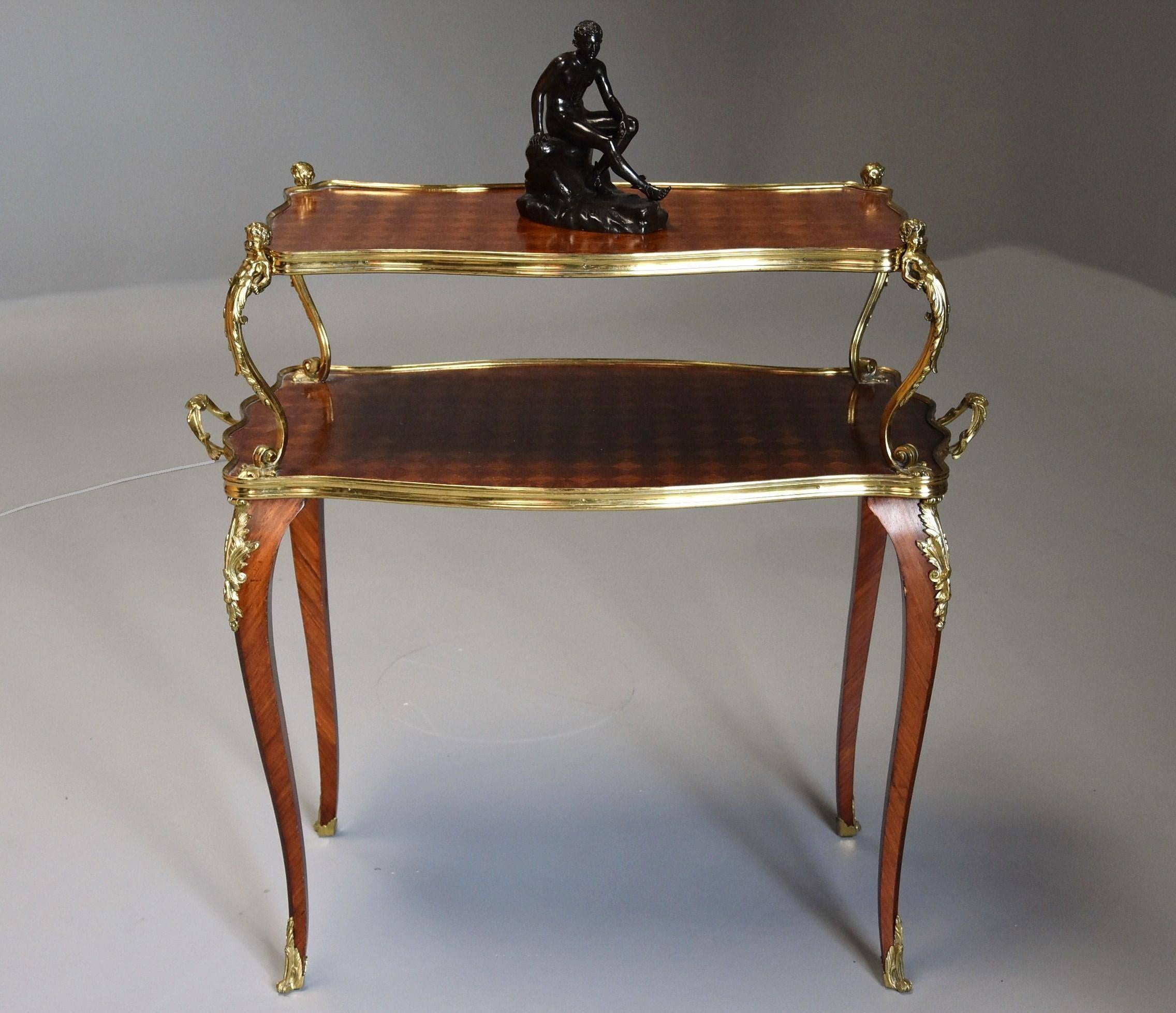 French 19th Century Kingwood Two-Tier Parquetry Serpentine Shaped Etagere For Sale 1