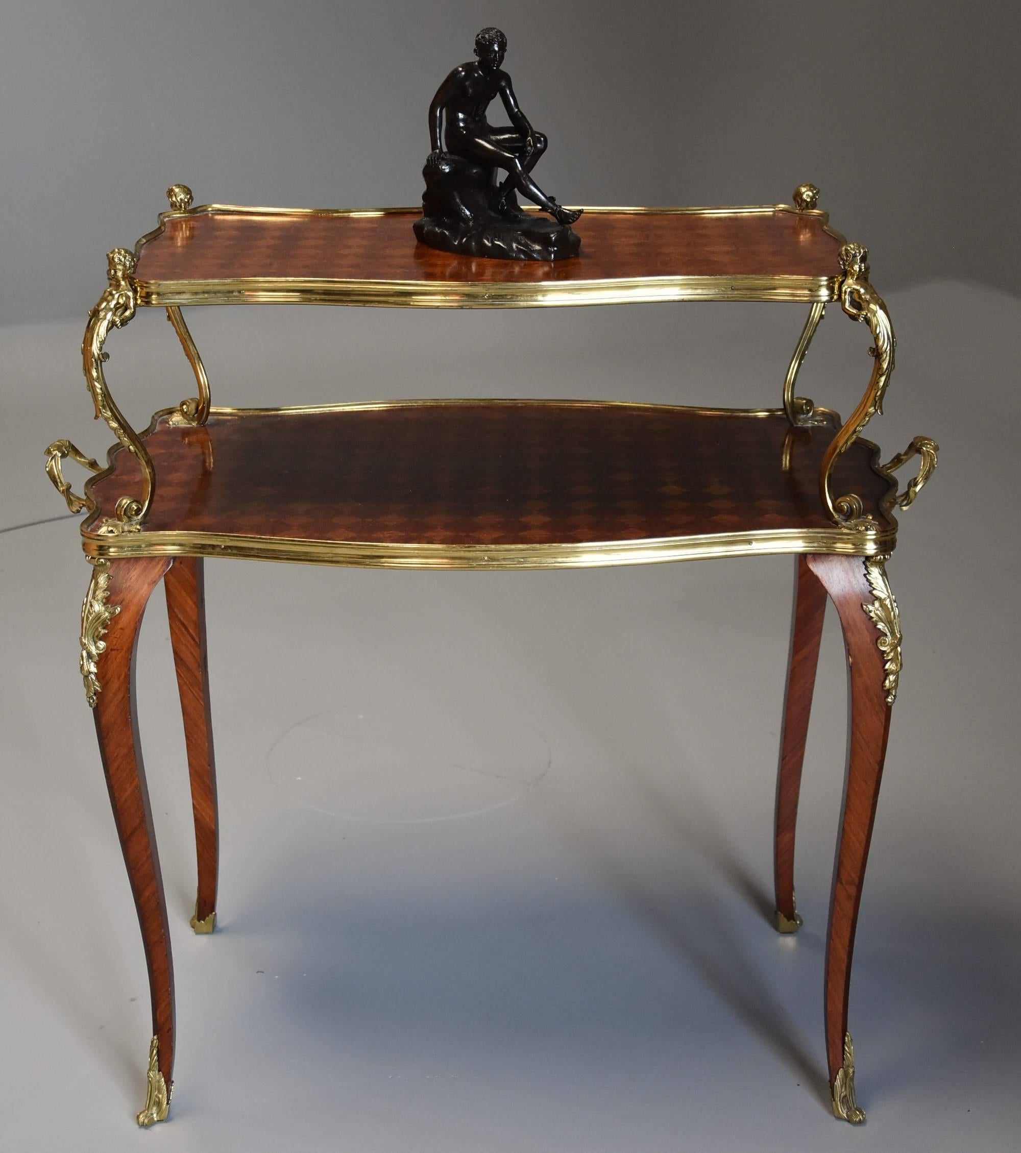 French 19th Century Kingwood Two-Tier Parquetry Serpentine Shaped Etagere For Sale 2