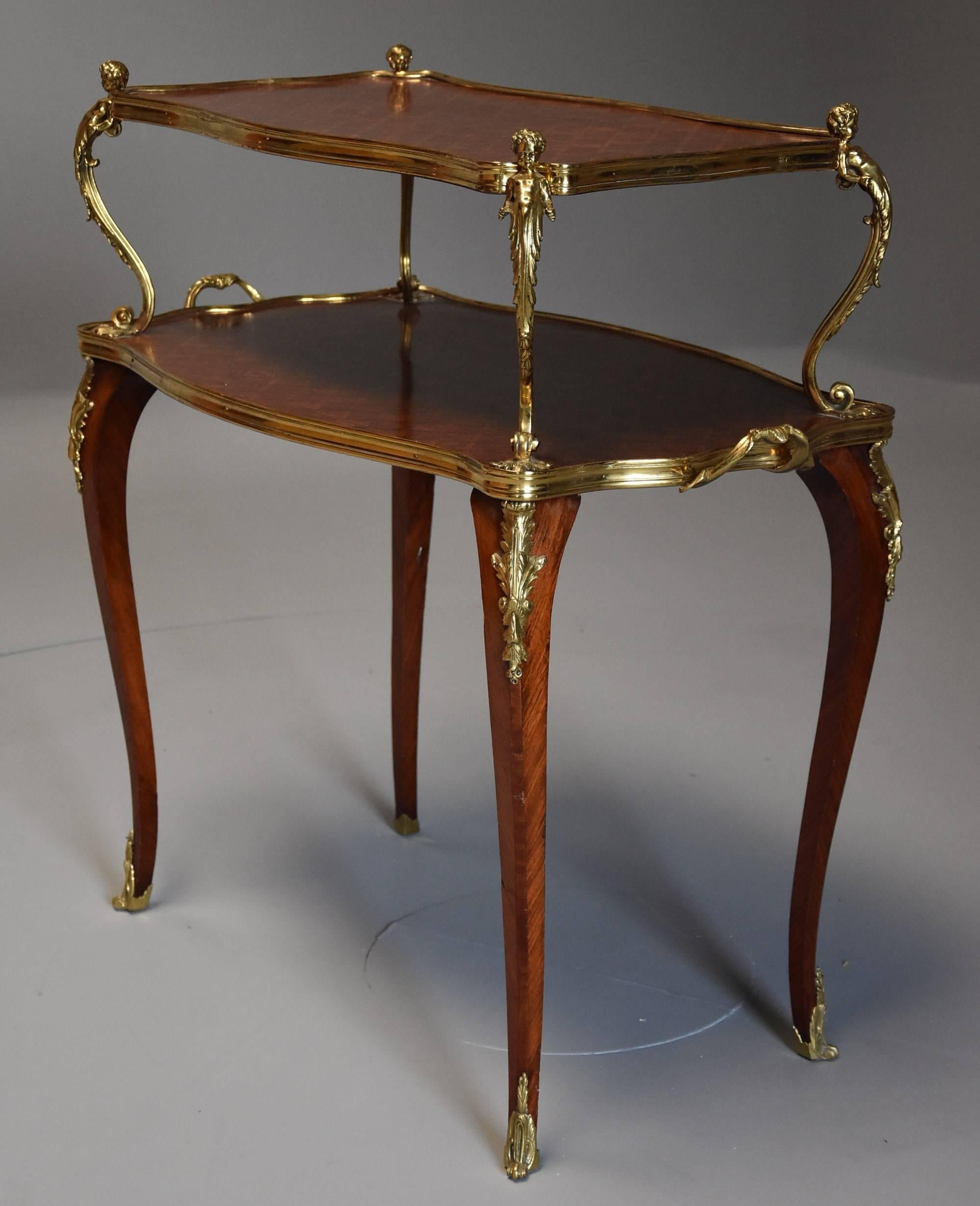 French 19th Century Kingwood Two-Tier Parquetry Serpentine Shaped Etagere For Sale 3