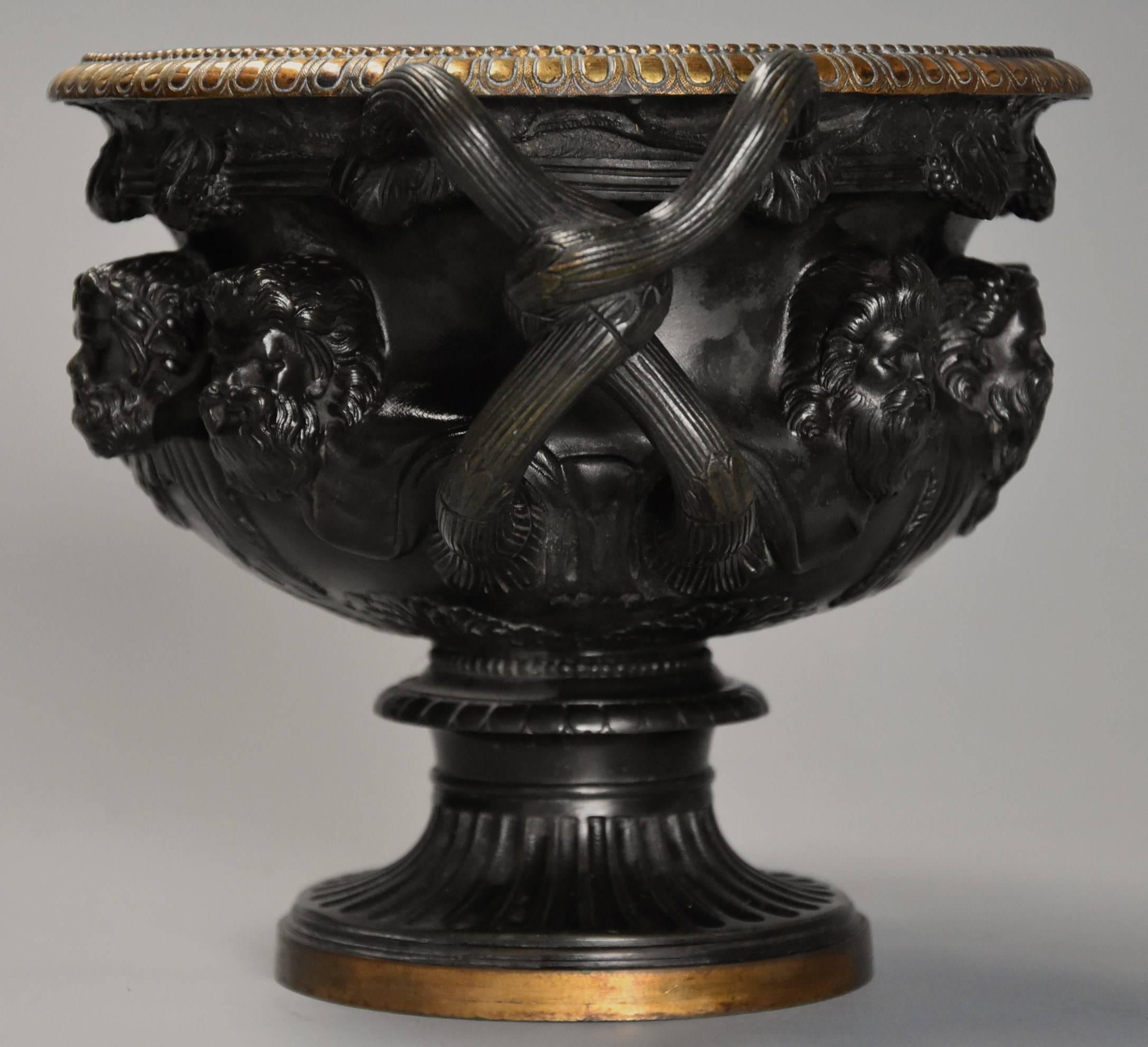 European Good Quality Grand Tour Bronze Reduction 'Warwick Vase' after the Antique