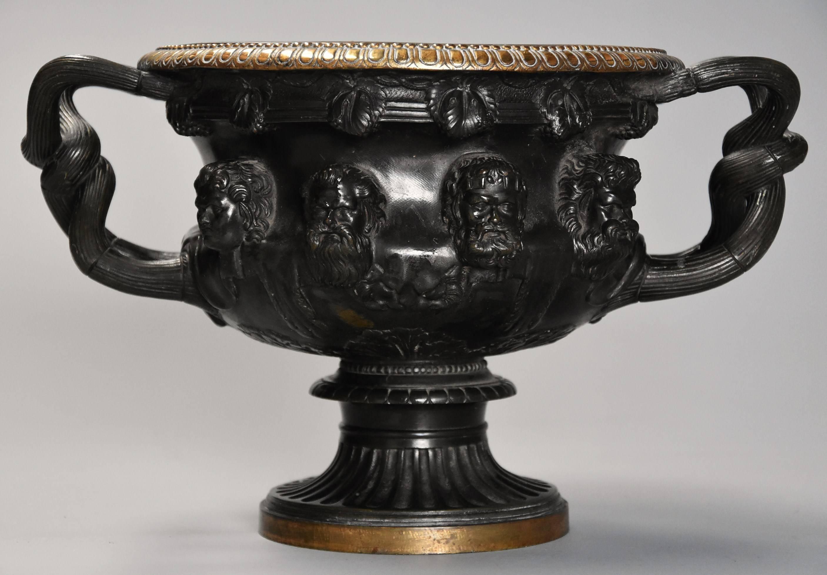Good Quality Grand Tour Bronze Reduction 'Warwick Vase' after the Antique In Good Condition In Suffolk, GB