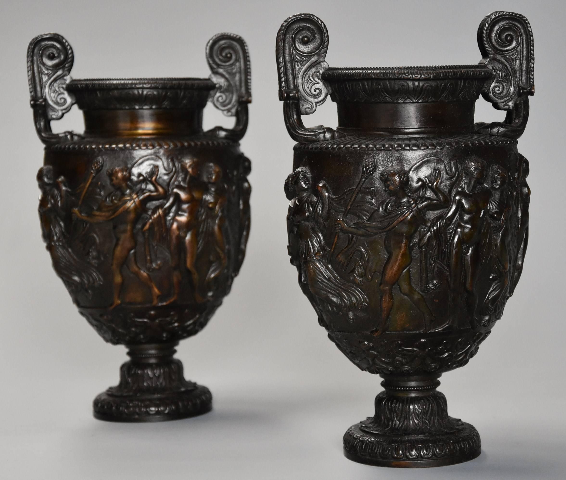 Italian Pair of Highly Decorative Mid-19th Century Grand Tour Bronze 'Townley Vases'
