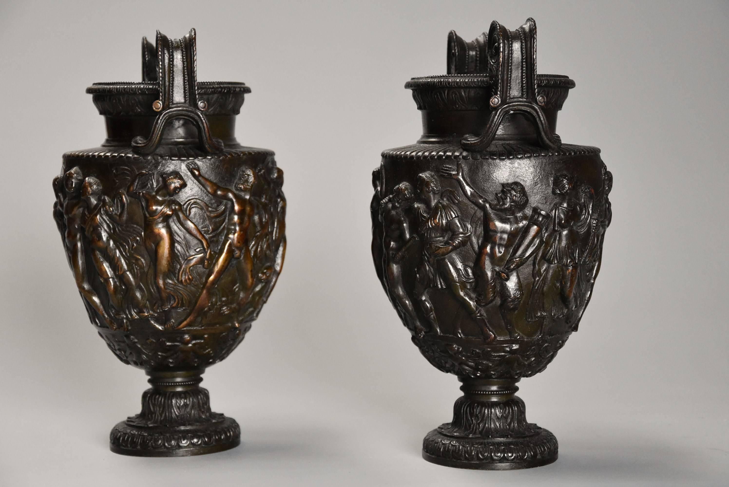 Pair of Highly Decorative Mid-19th Century Grand Tour Bronze 'Townley Vases' 2