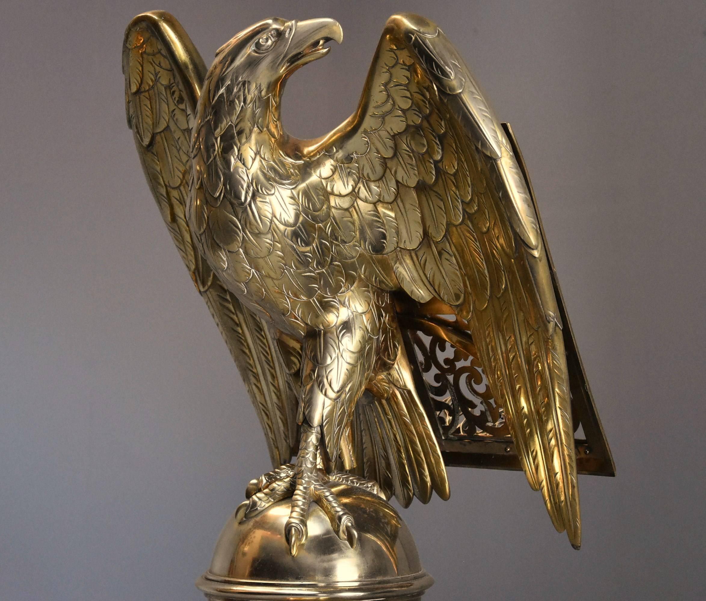 A fine quality mid 19th century Gothic revival brass eagle lectern attributed to Hart & Son, London.

This superbly decorative lectern consists of a fine quality cast eagle with outswept wings supported on a sphere or globe with pierced foliate