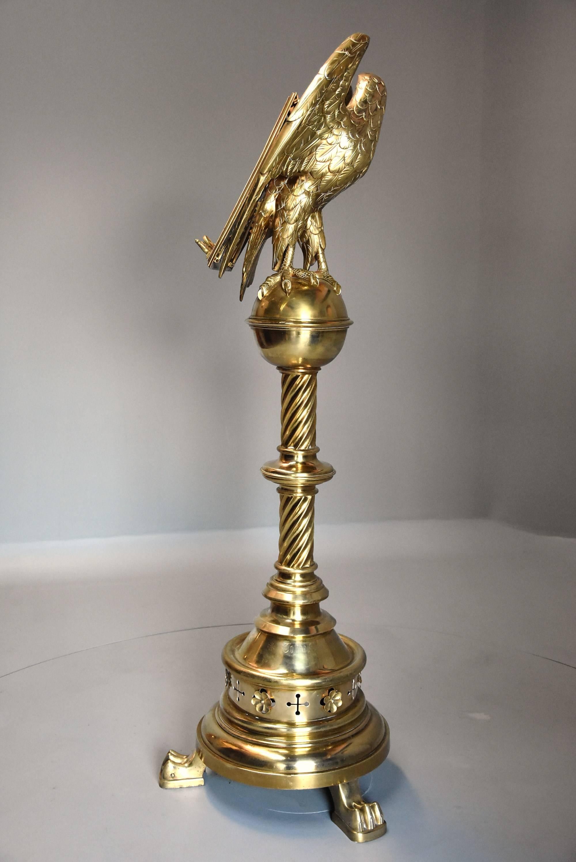 English Gothic Revival Brass Eagle Lectern Attributed to Hart & Son, London