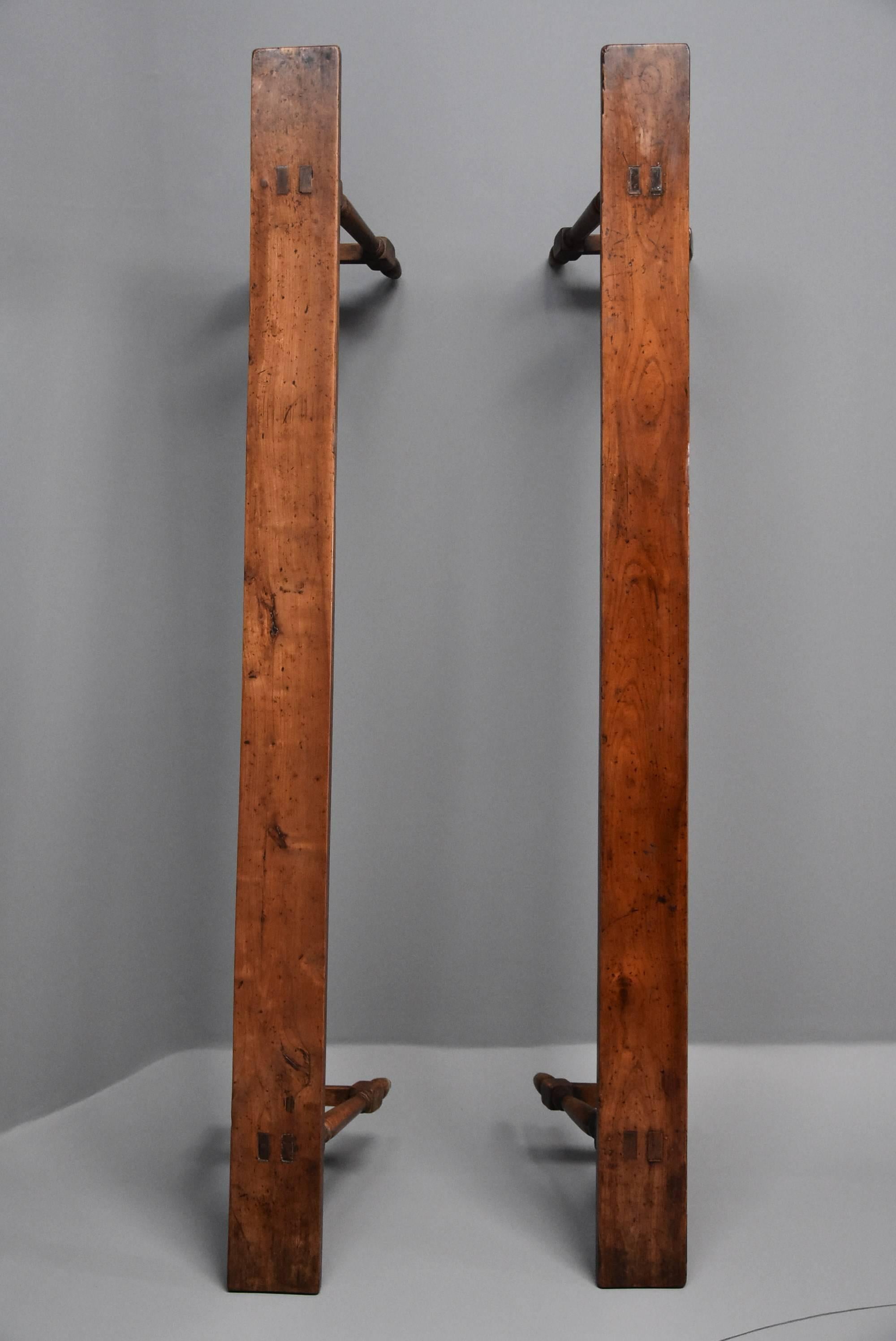 Pair of Mid-19th Century French Fruitwood 'Cherry' Benches of Superb Patina 3