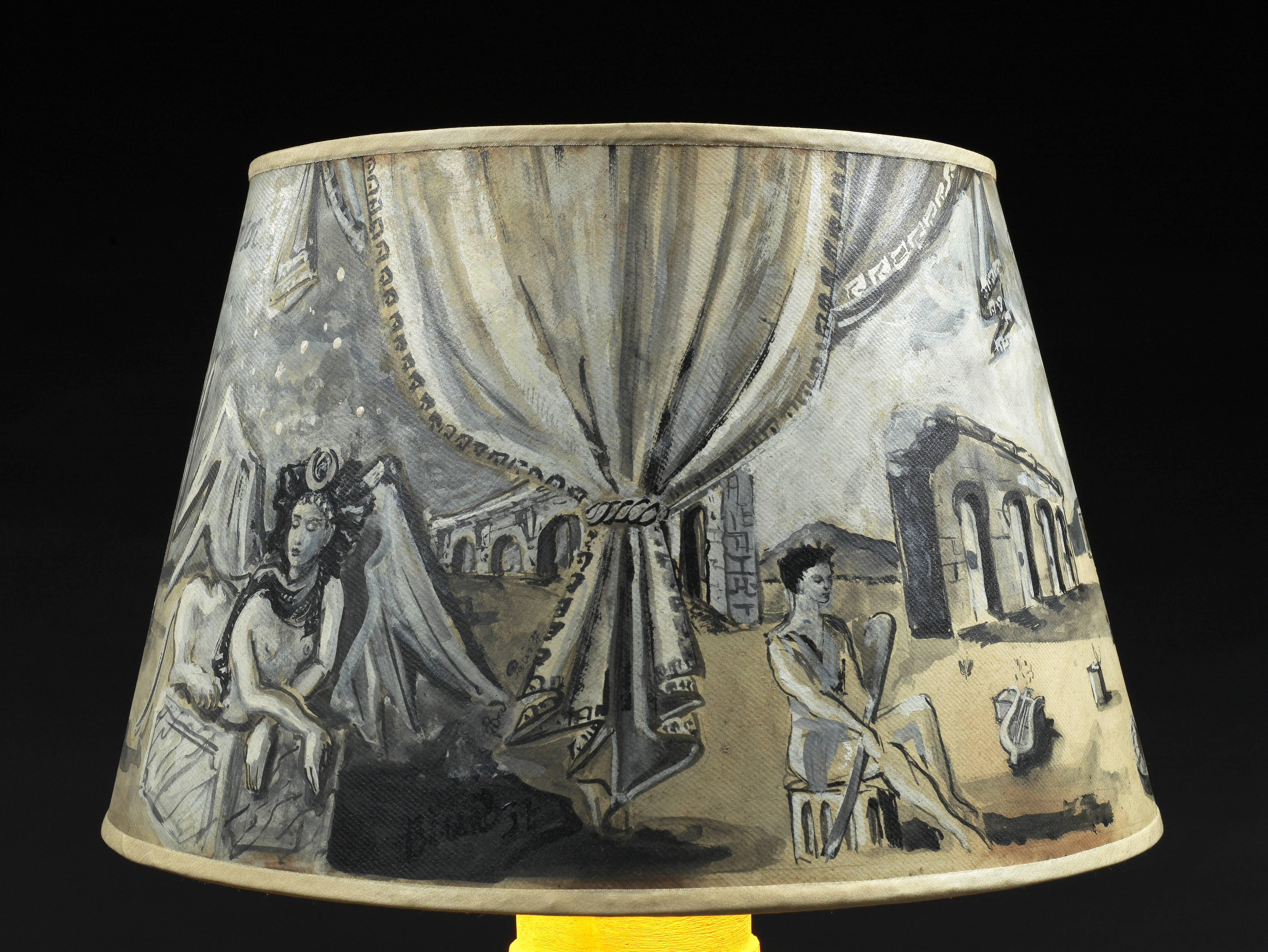 French Christian Berard, Lamp base with Painted Shade, 1937 For Sale