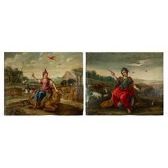 Antique 17th-Century Pair of Oil on Copper Paintings with Allegories of Asia & Astrology