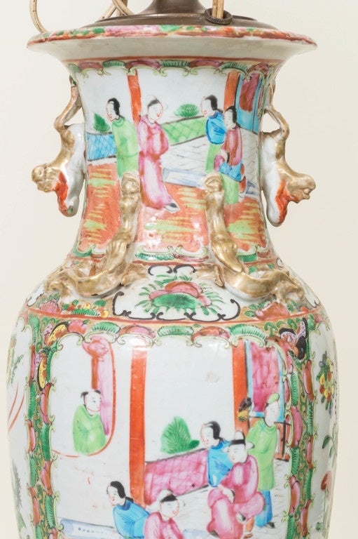 Enameled Chinese Porcelain Rose Mandarin Vase Lamp, circa 1900