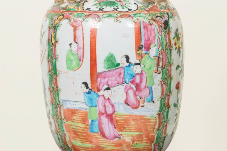 Chinese Porcelain Rose Mandarin Vase Lamp, circa 1900 In Good Condition In San Francisco, CA
