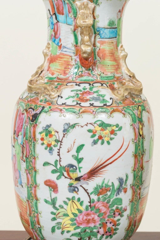 Early 20th Century Chinese Porcelain Rose Mandarin Vase Lamp, circa 1900