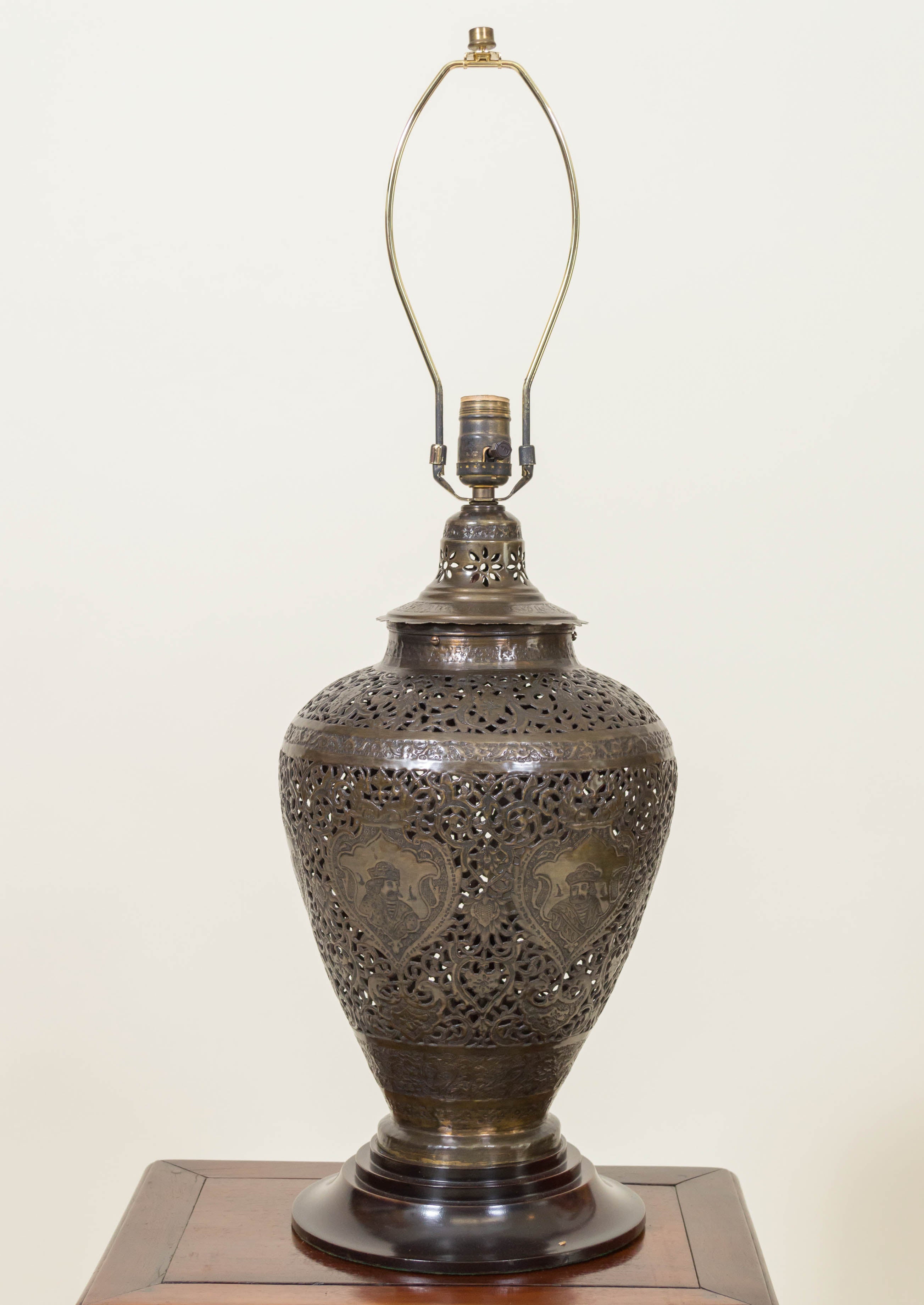 Exotic Persian Brass Reticulated and Engraved Custom Lamp, circa 1910-1920