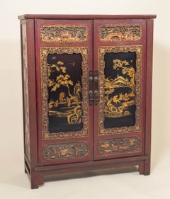 Laque chinoise, meuble de rangement sculpté et doré de la fin de la dynastie Qing