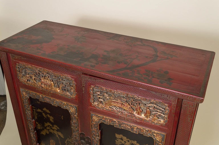 Chinese Lacquer, Carved and Gilt Cabinet Late Qing Dynasty For Sale 1